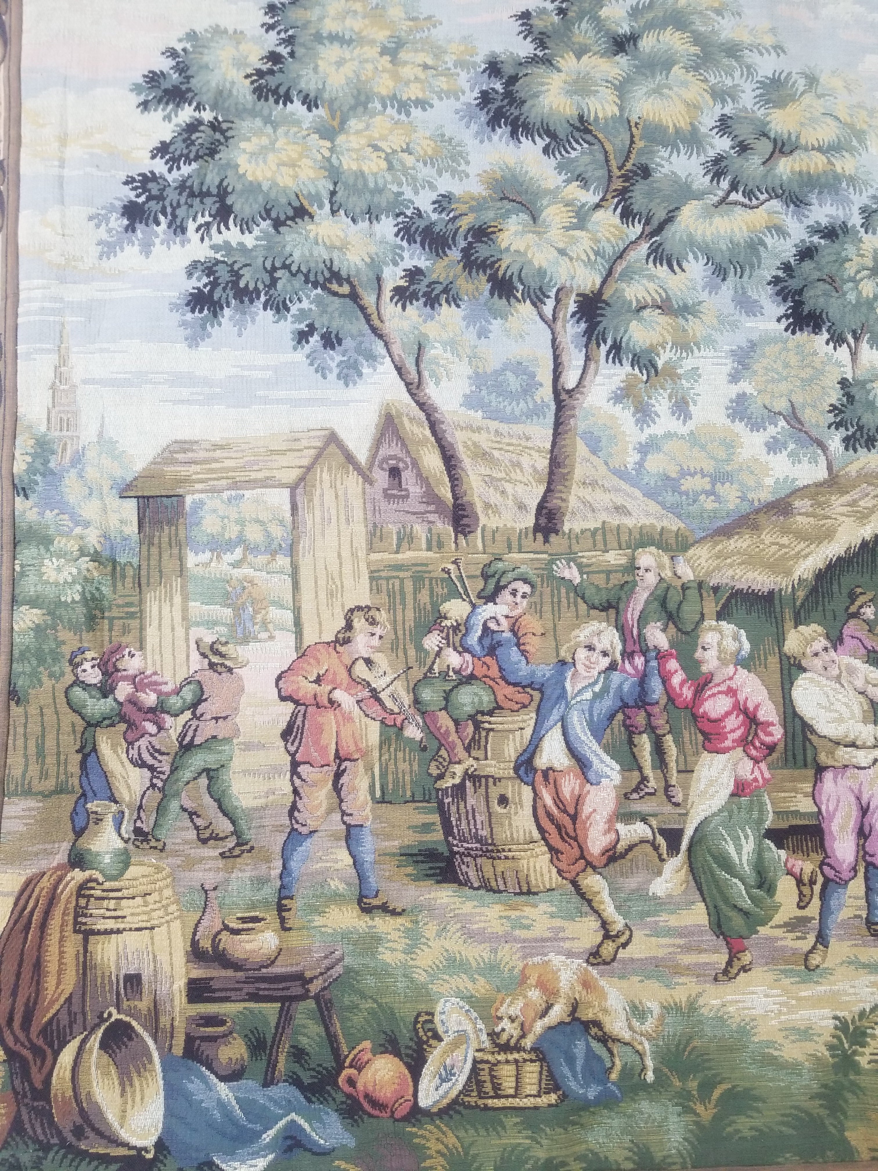 Vintage French Village Festival Scene Wall Hanging Tapestry 138x172cm