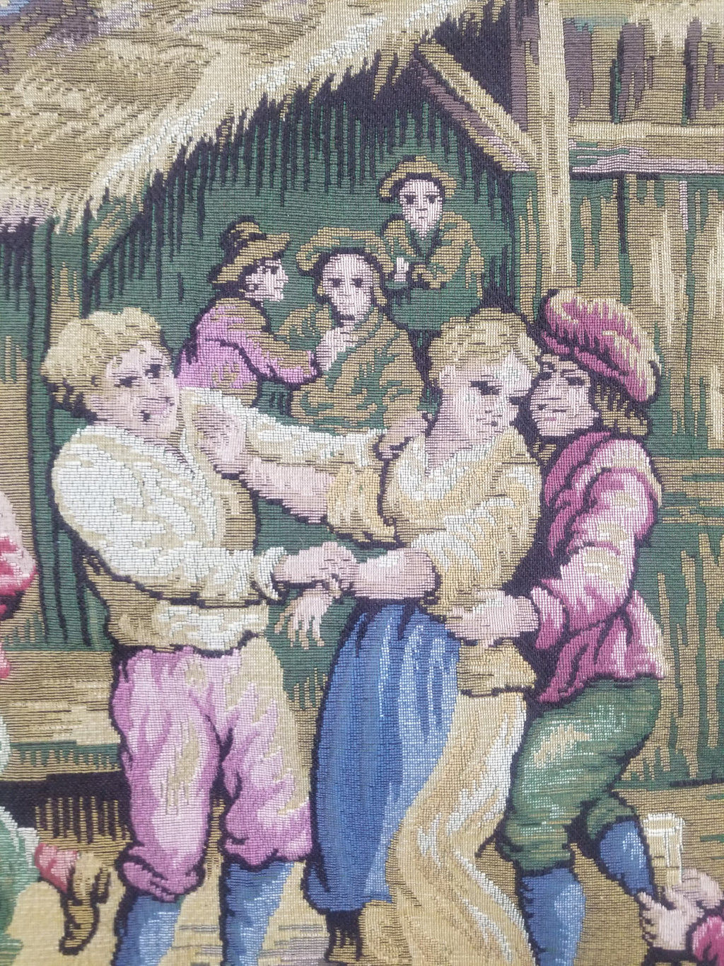 Vintage French Village Festival Scene Wall Hanging Tapestry 138x172cm