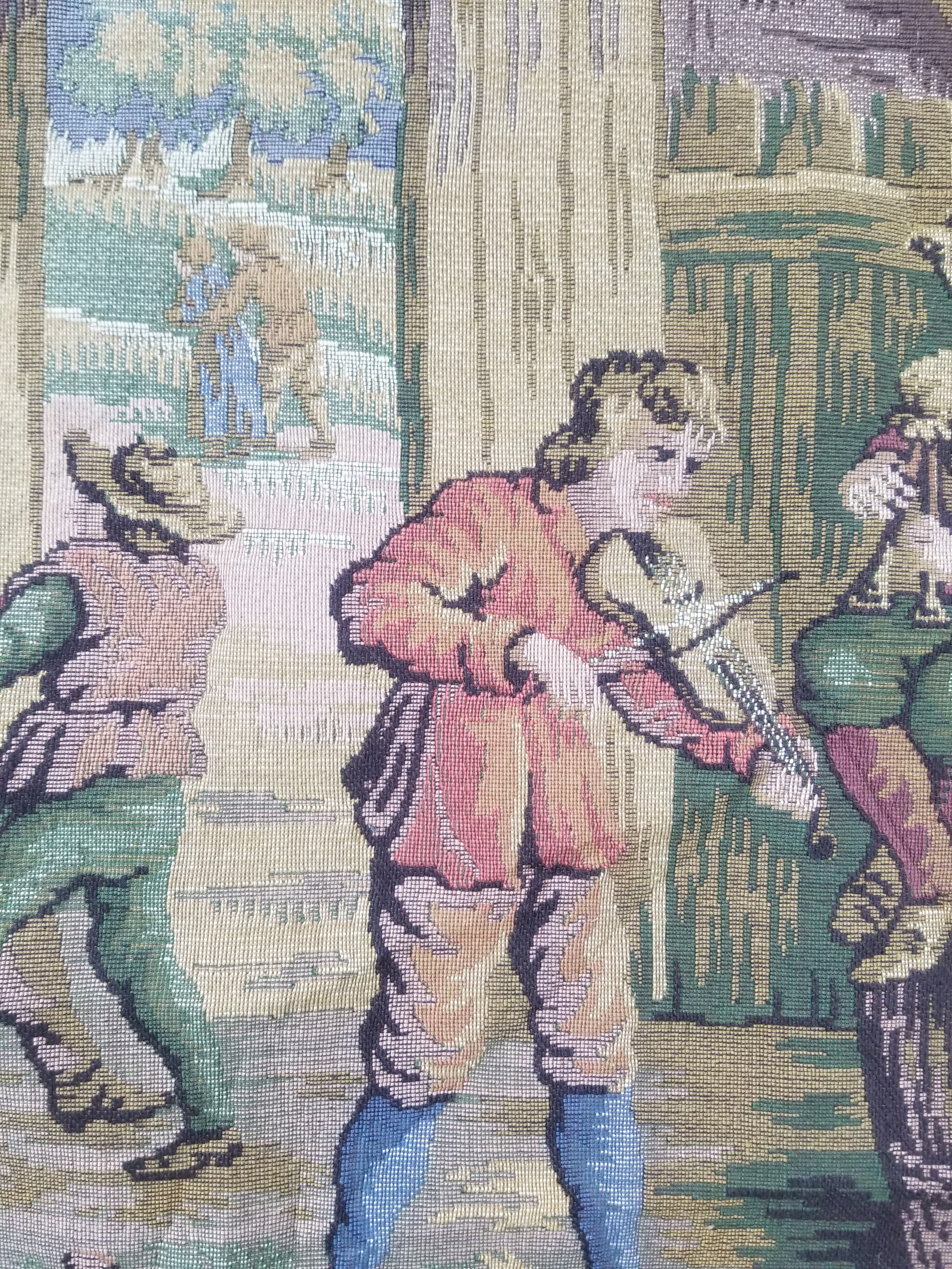 Vintage French Village Festival Scene Wall Hanging Tapestry 138x172cm
