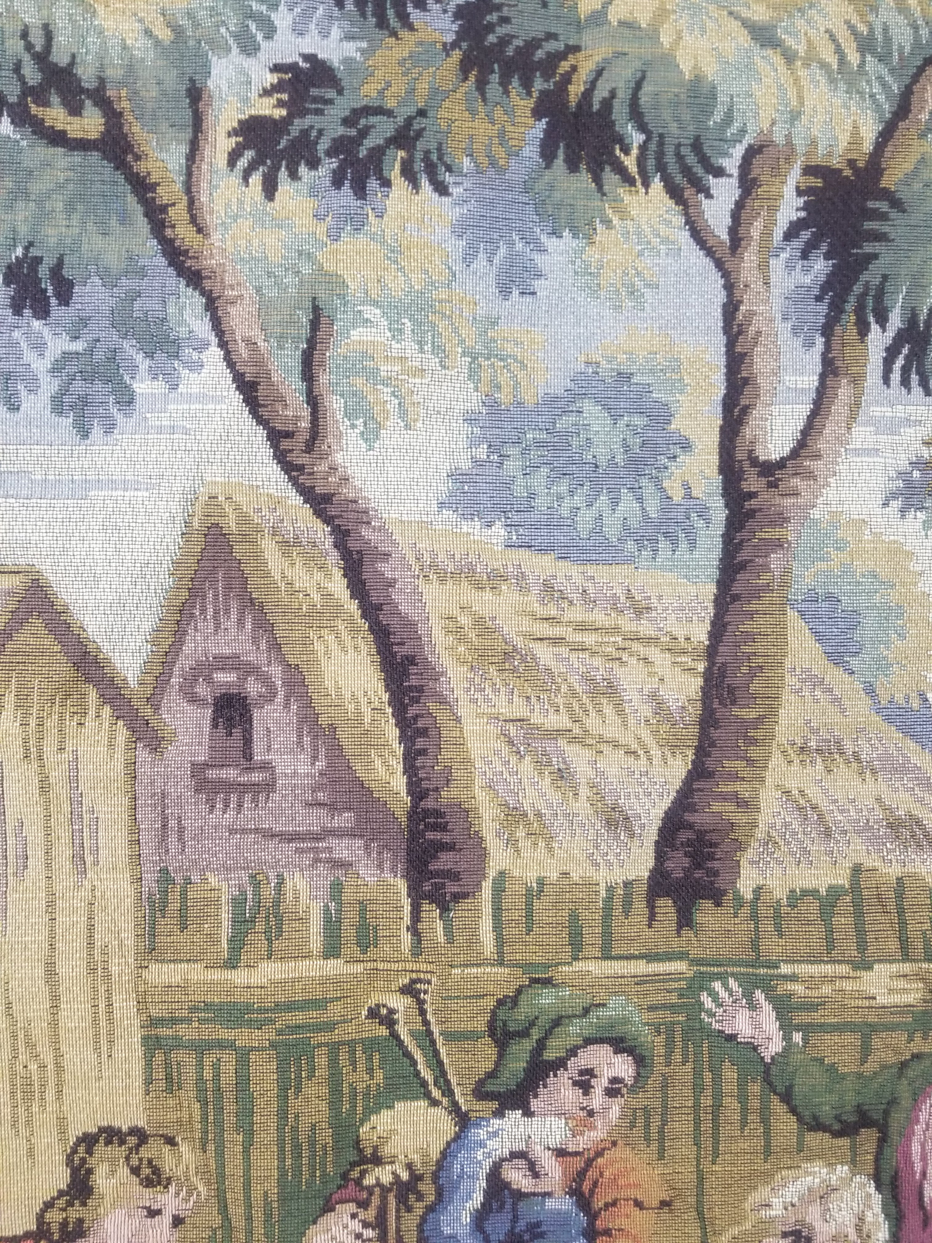 Vintage French Village Festival Scene Wall Hanging Tapestry 138x172cm
