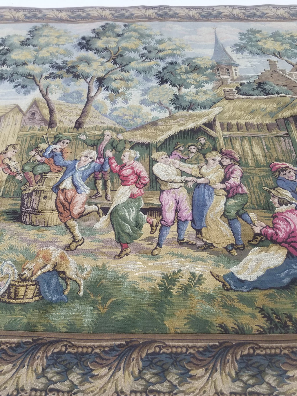 Vintage French Village Festival Scene Wall Hanging Tapestry 138x172cm