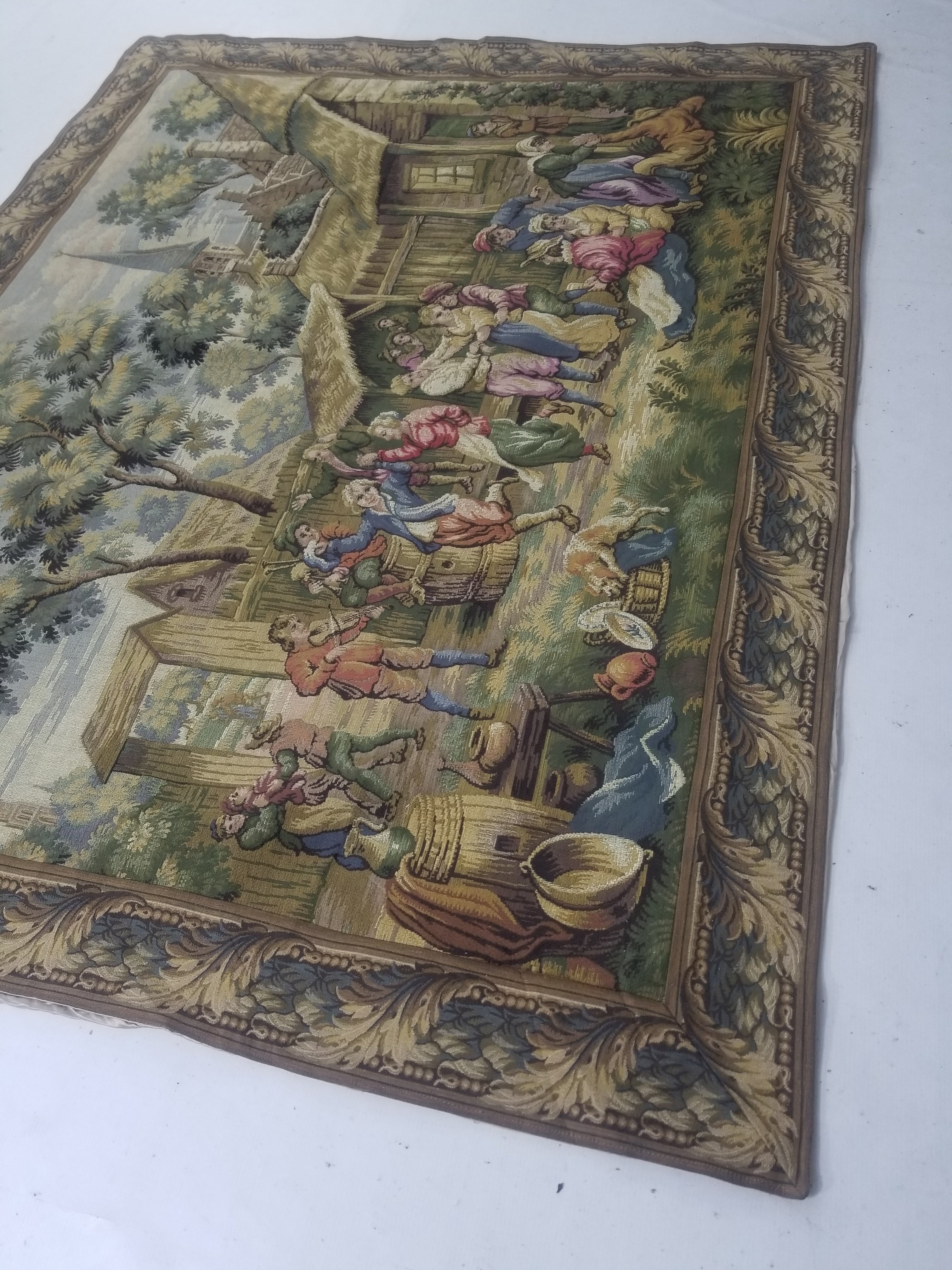 Vintage French Village Festival Scene Wall Hanging Tapestry 138x172cm