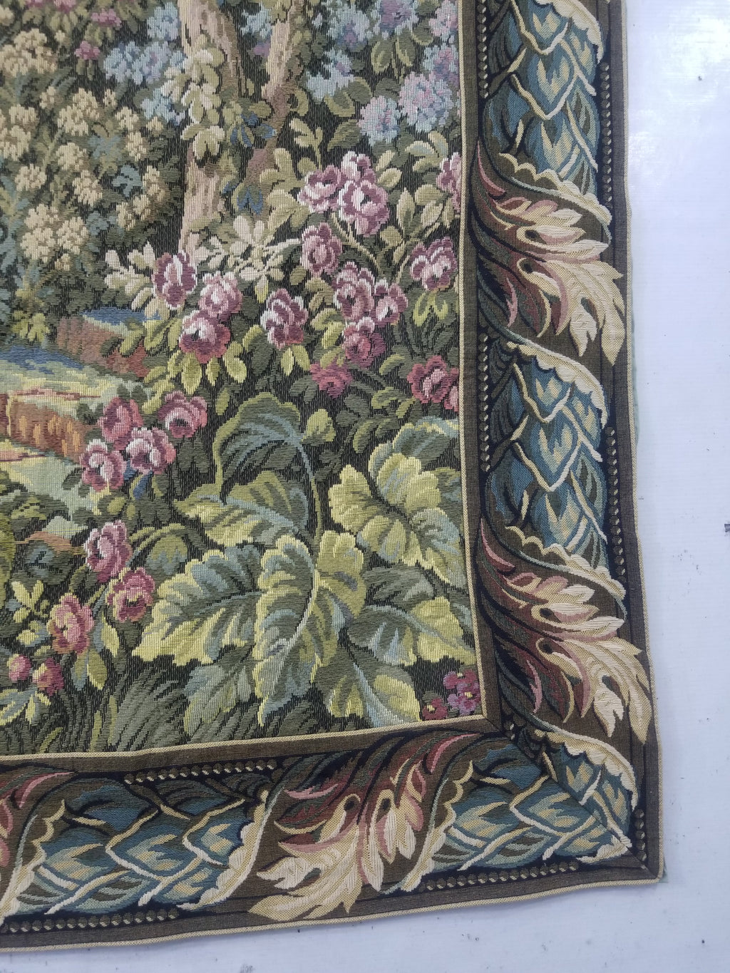 Vintage Italian Como Garden Scene Wall Hanging Tapestry 163x124cm