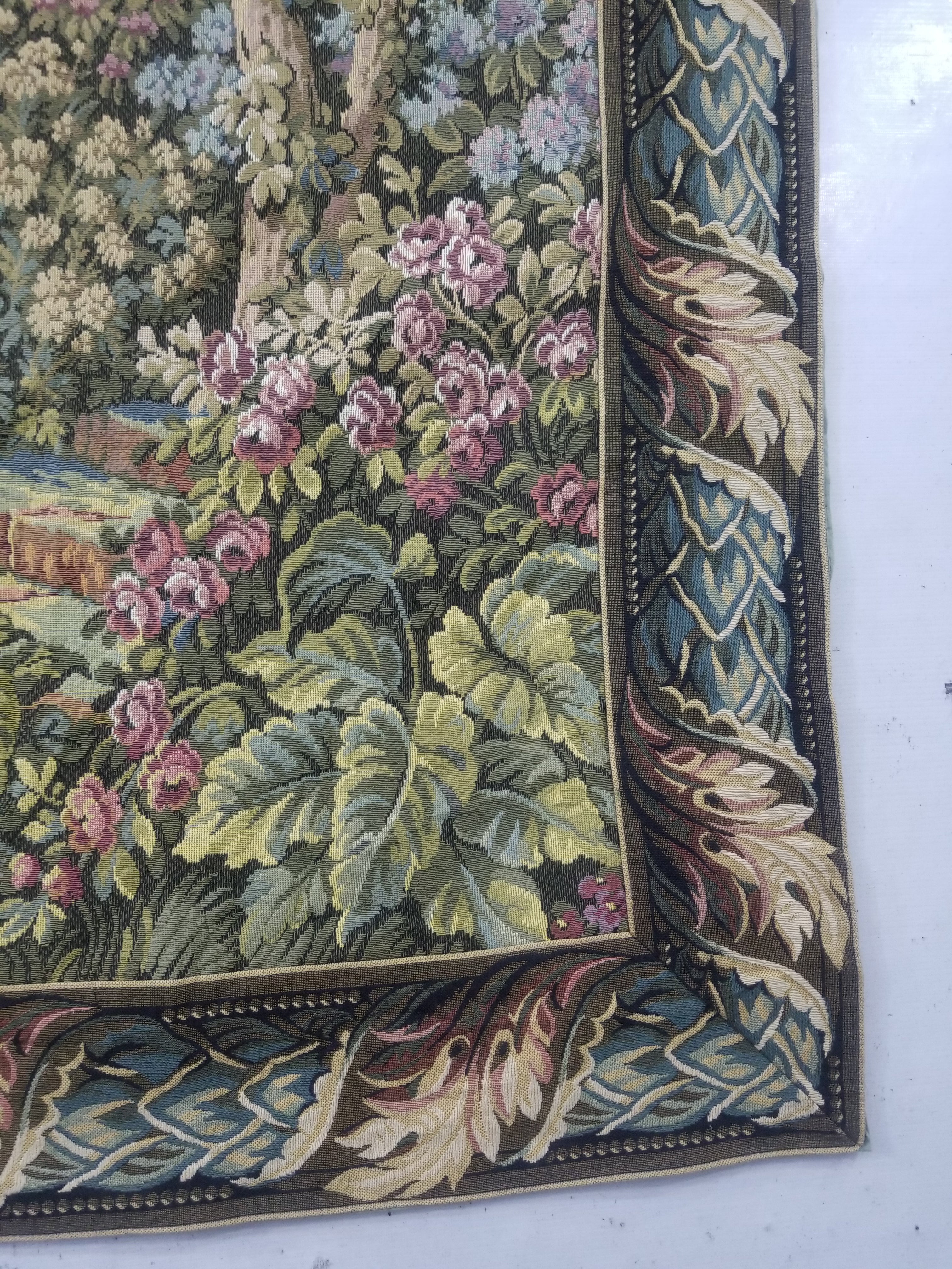 Vintage Italian Como Garden Scene Wall Hanging Tapestry 163x124cm