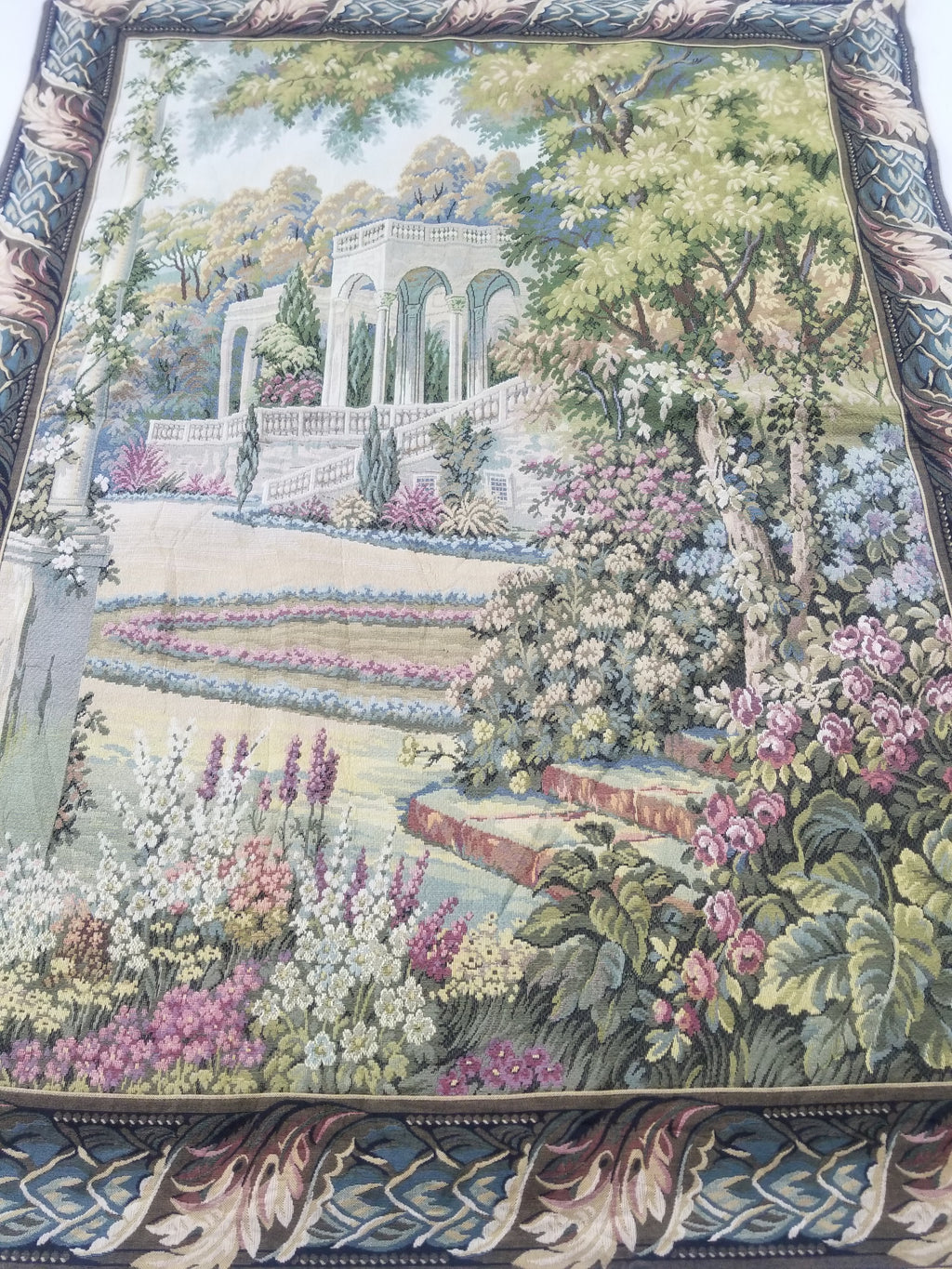 Vintage Italian Como Garden Scene Wall Hanging Tapestry 163x124cm