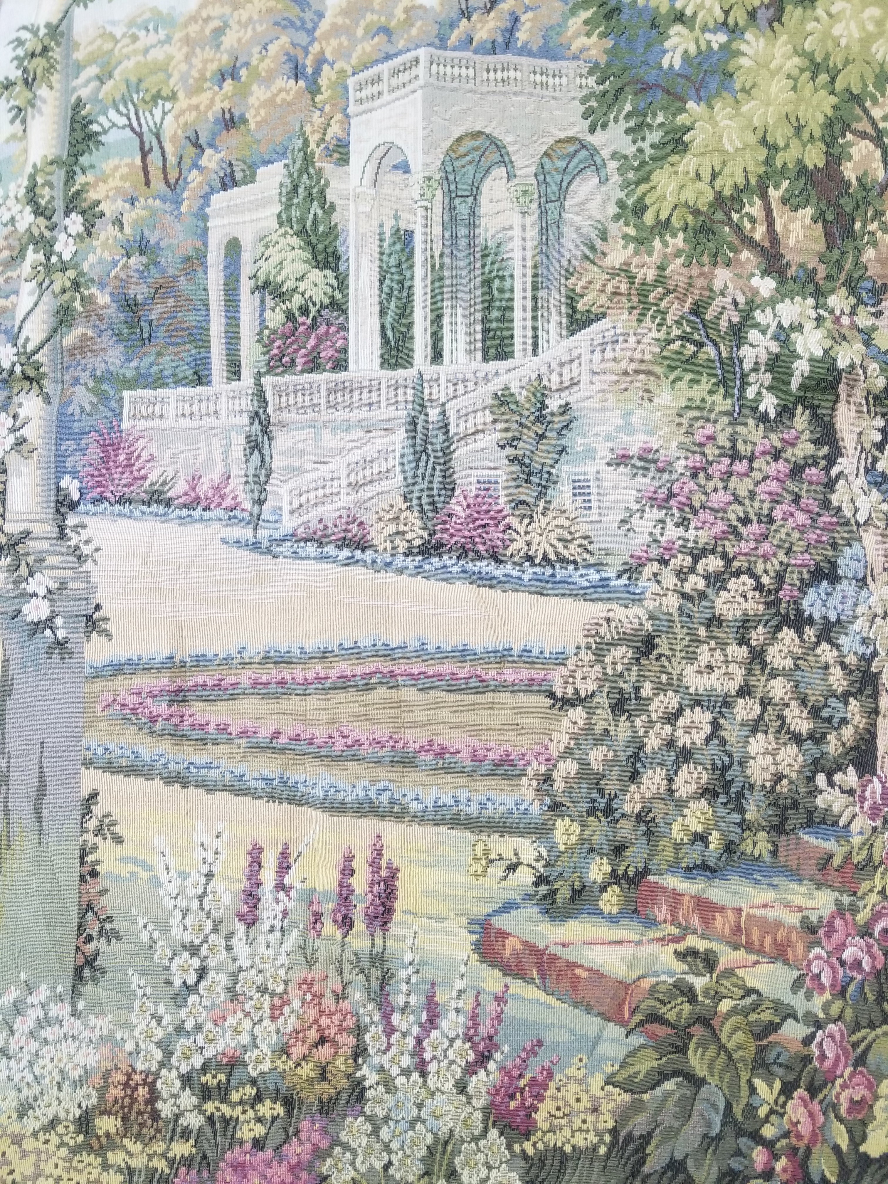 Vintage Italian Como Garden Scene Wall Hanging Tapestry 163x124cm