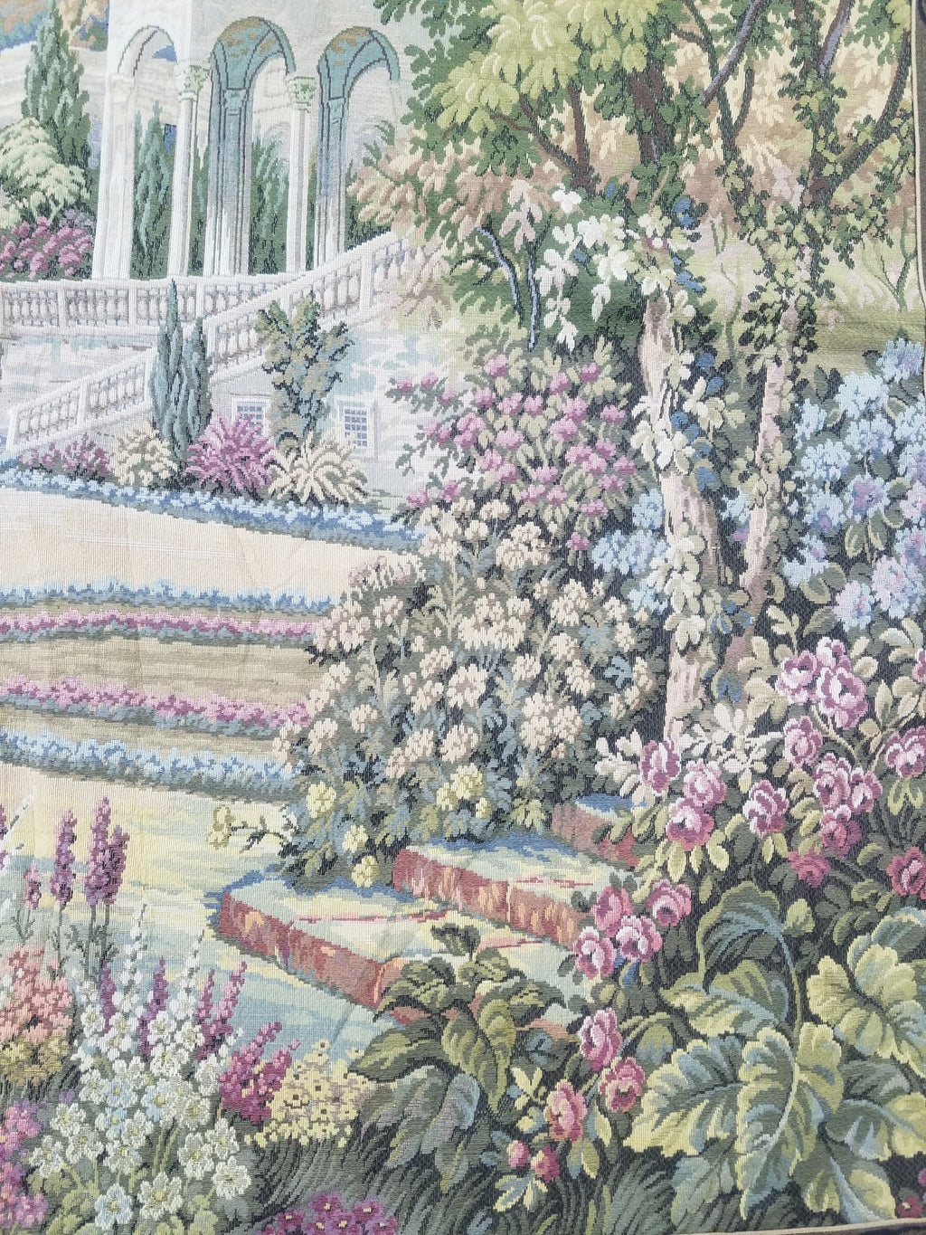 Vintage Italian Como Garden Scene Wall Hanging Tapestry 163x124cm