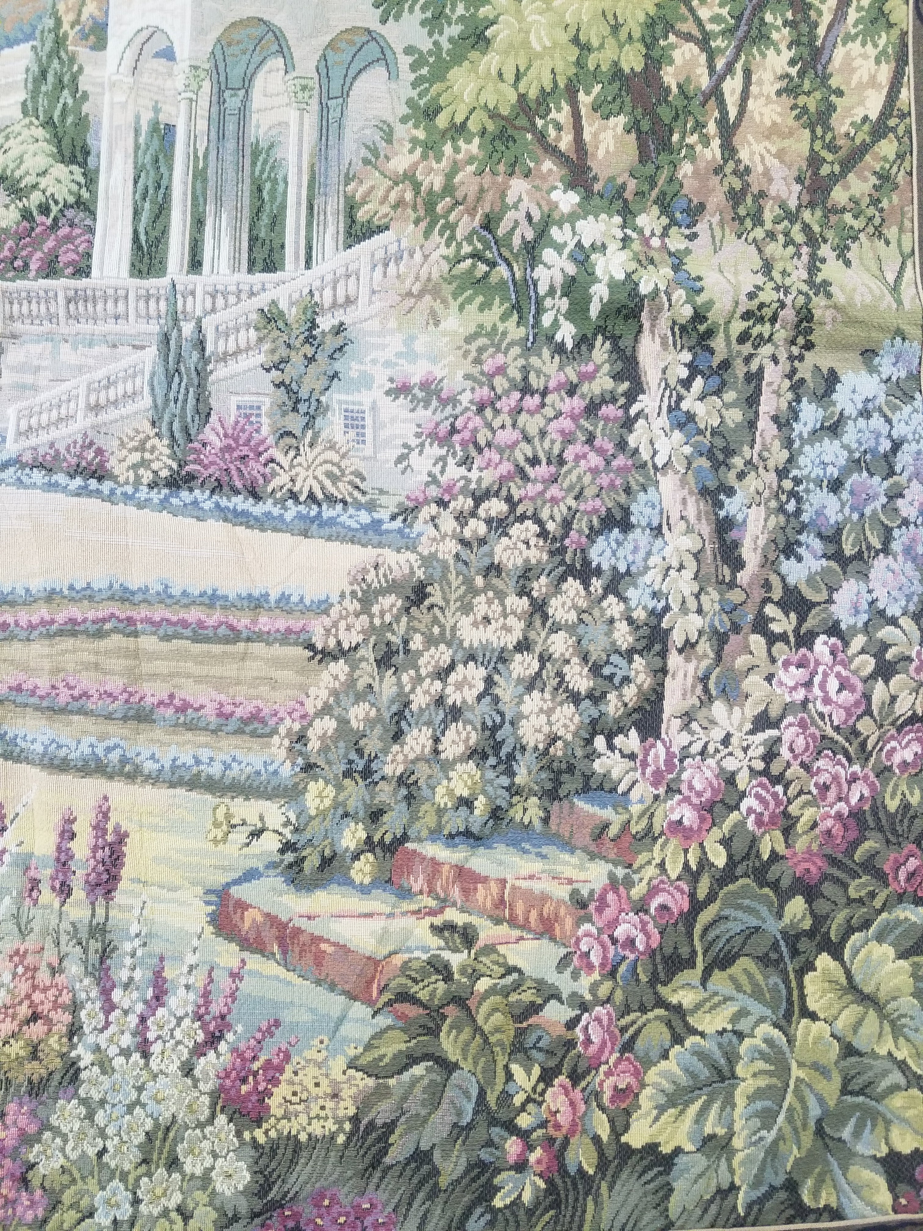 Vintage Italian Como Garden Scene Wall Hanging Tapestry 163x124cm