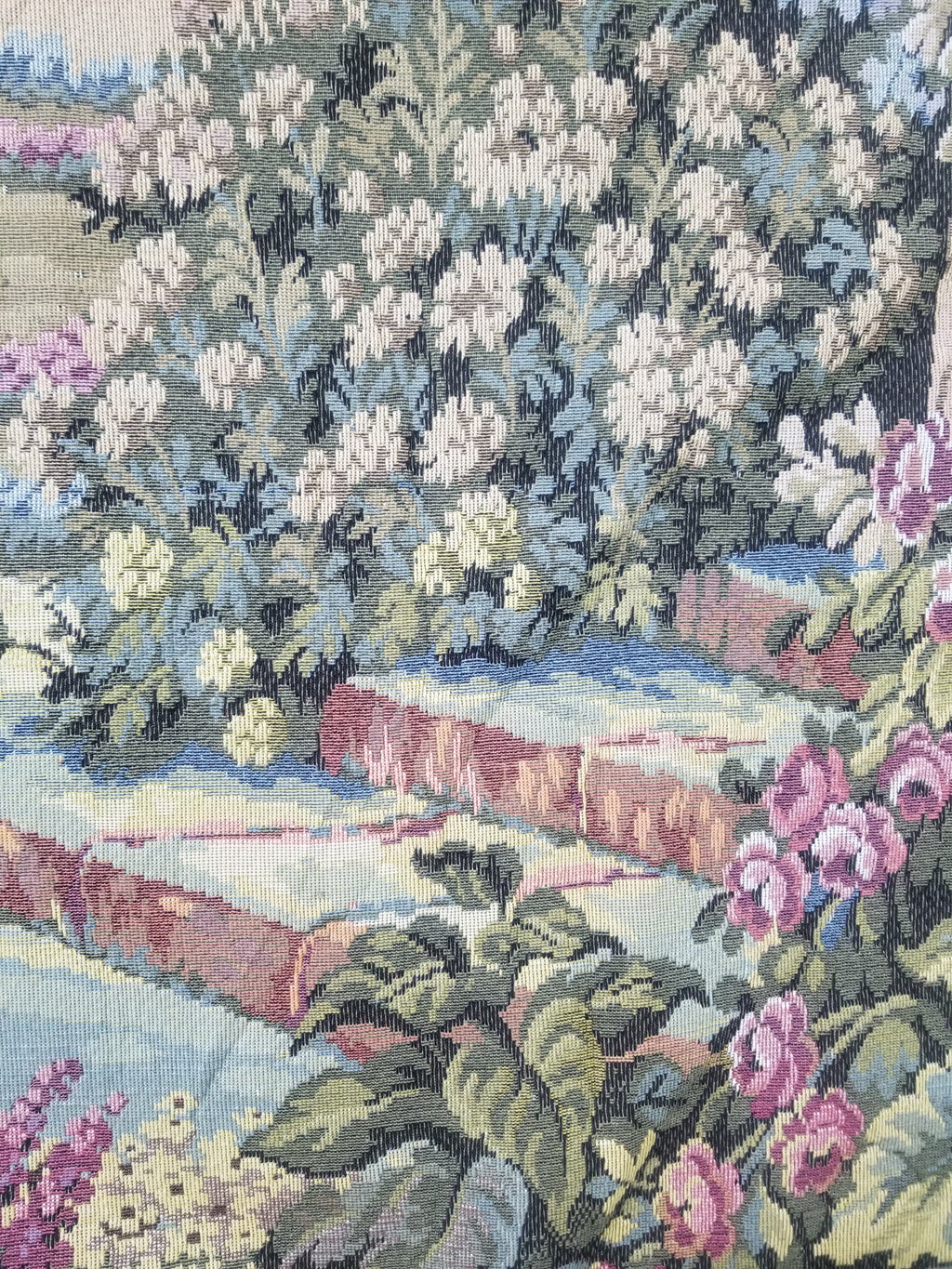 Vintage Italian Como Garden Scene Wall Hanging Tapestry 163x124cm