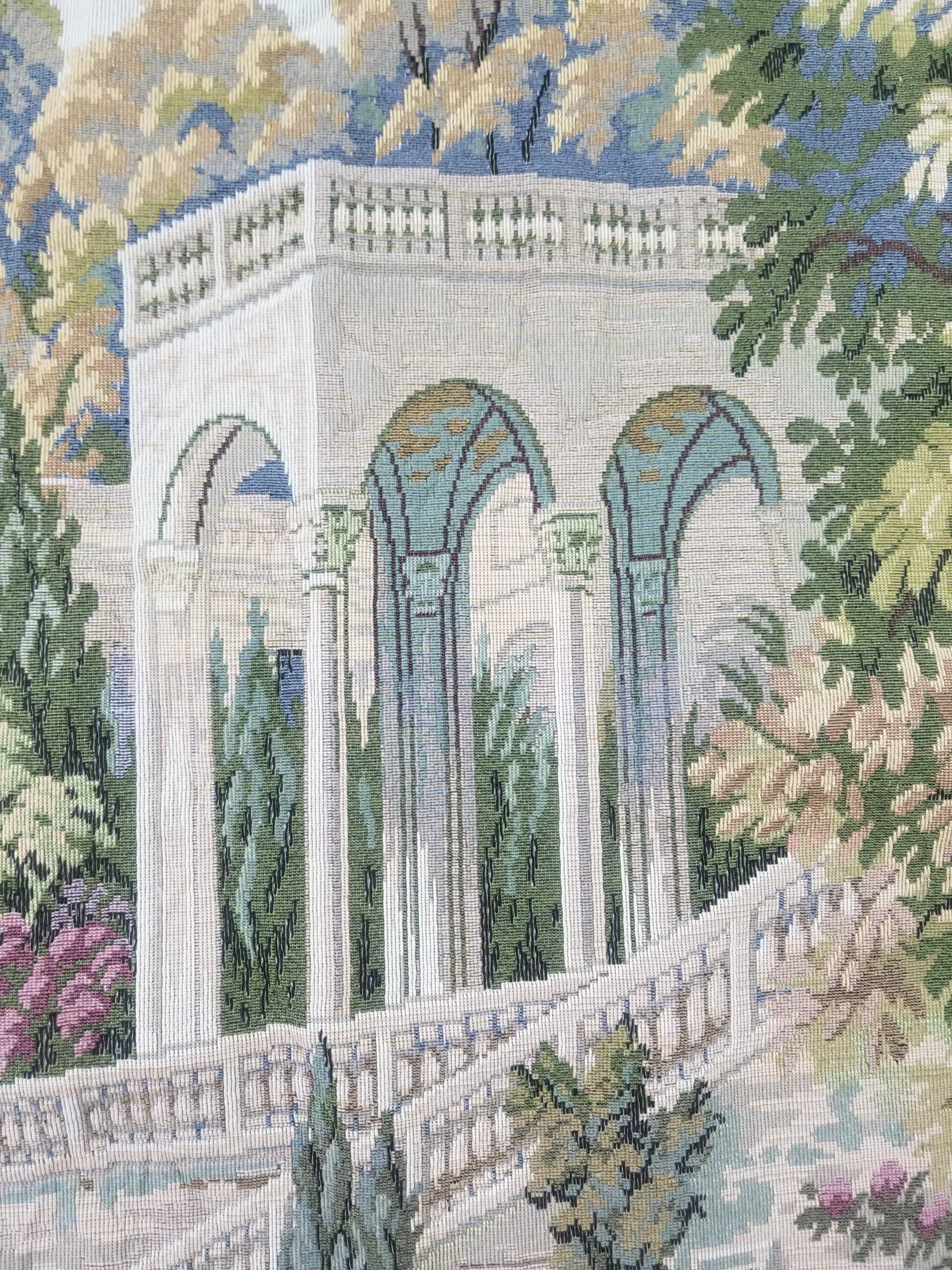 Vintage Italian Como Garden Scene Wall Hanging Tapestry 163x124cm