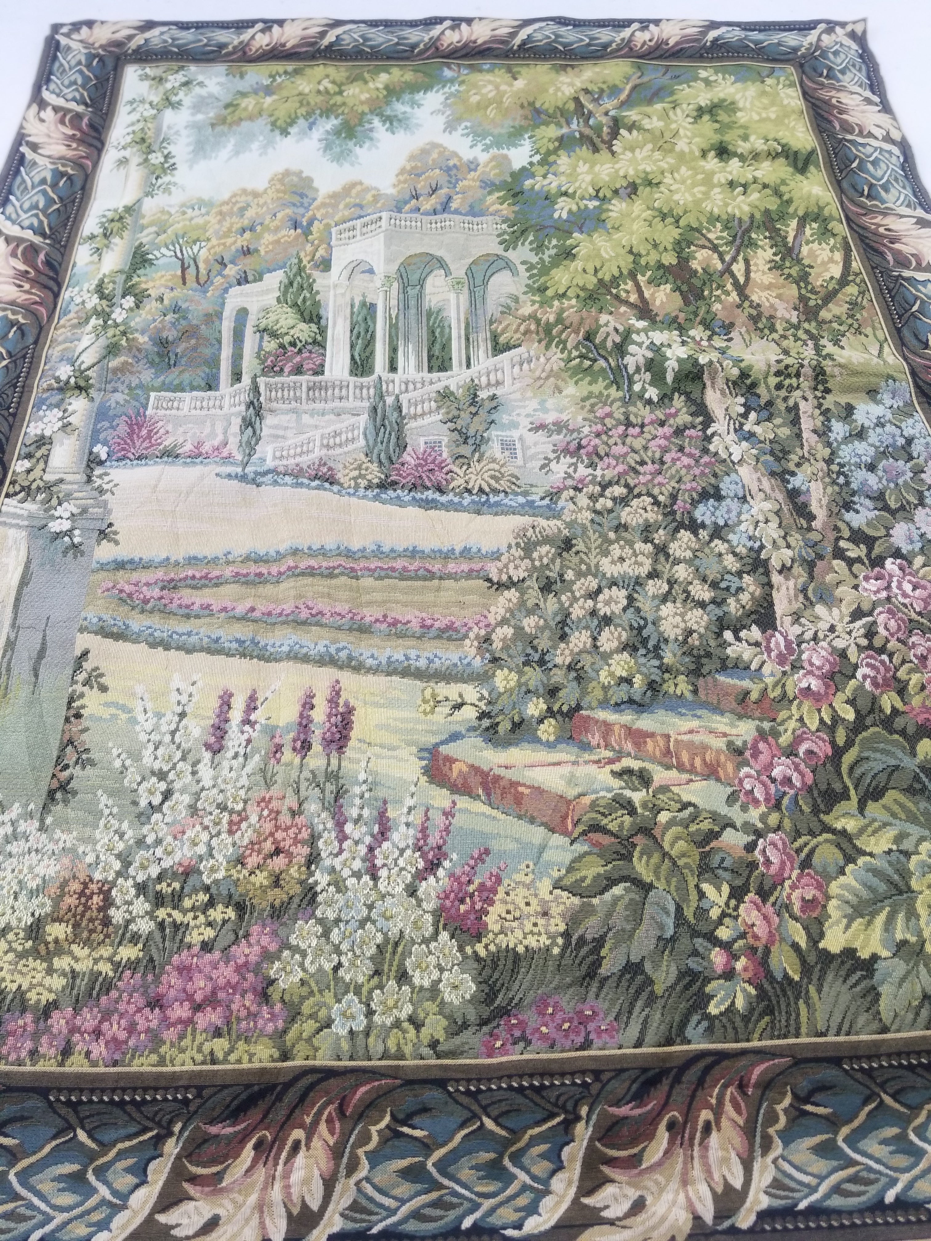 Vintage Italian Como Garden Scene Wall Hanging Tapestry 163x124cm