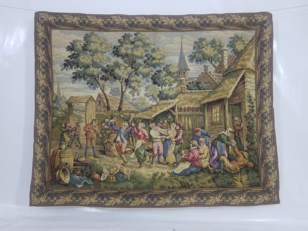 Vintage French Village Festival Scene Wall Hanging Tapestry 138x172cm