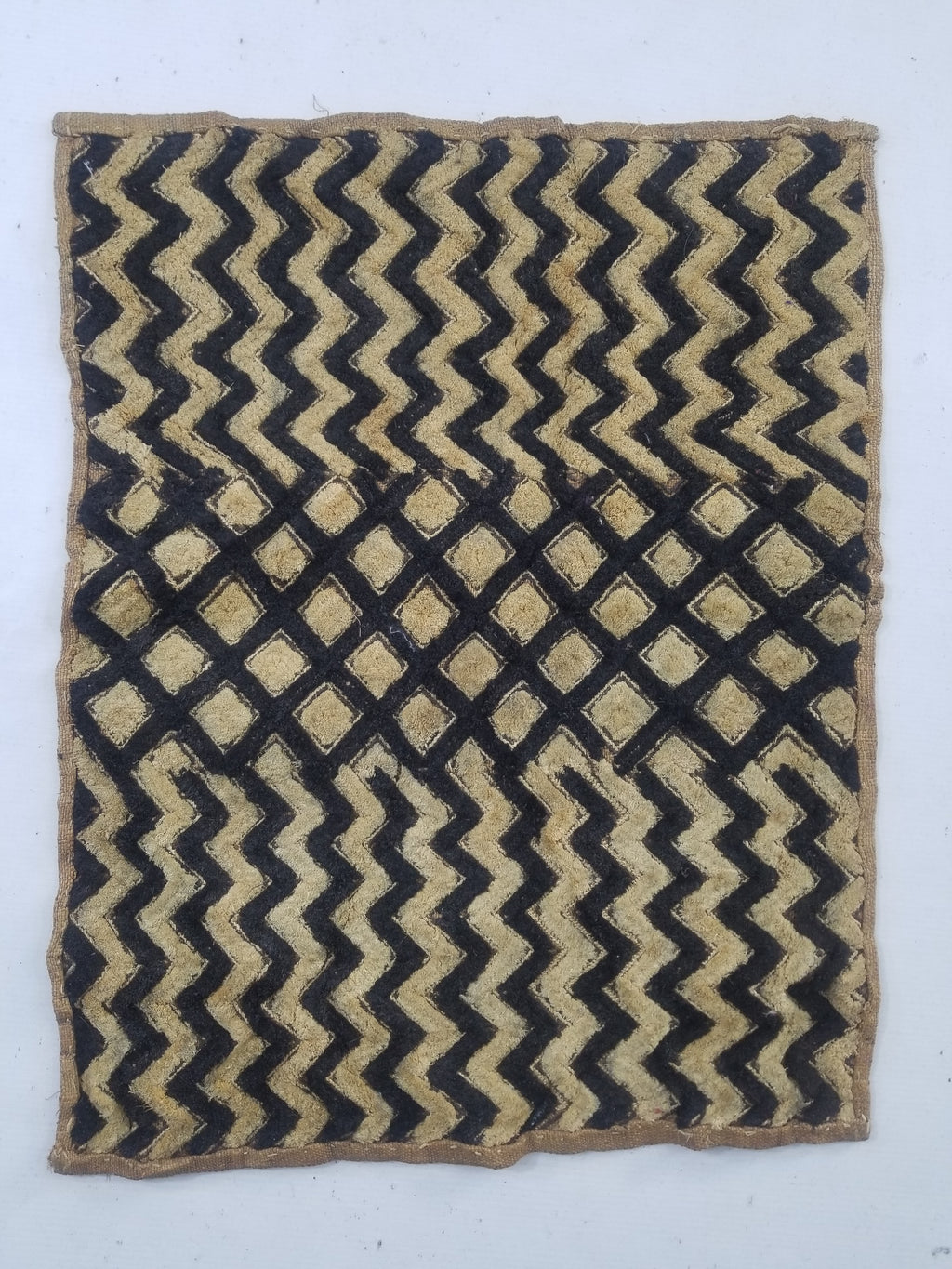 Vintage African Handwoven Kuba Cloth Raffia Textile Panel 61x48cm