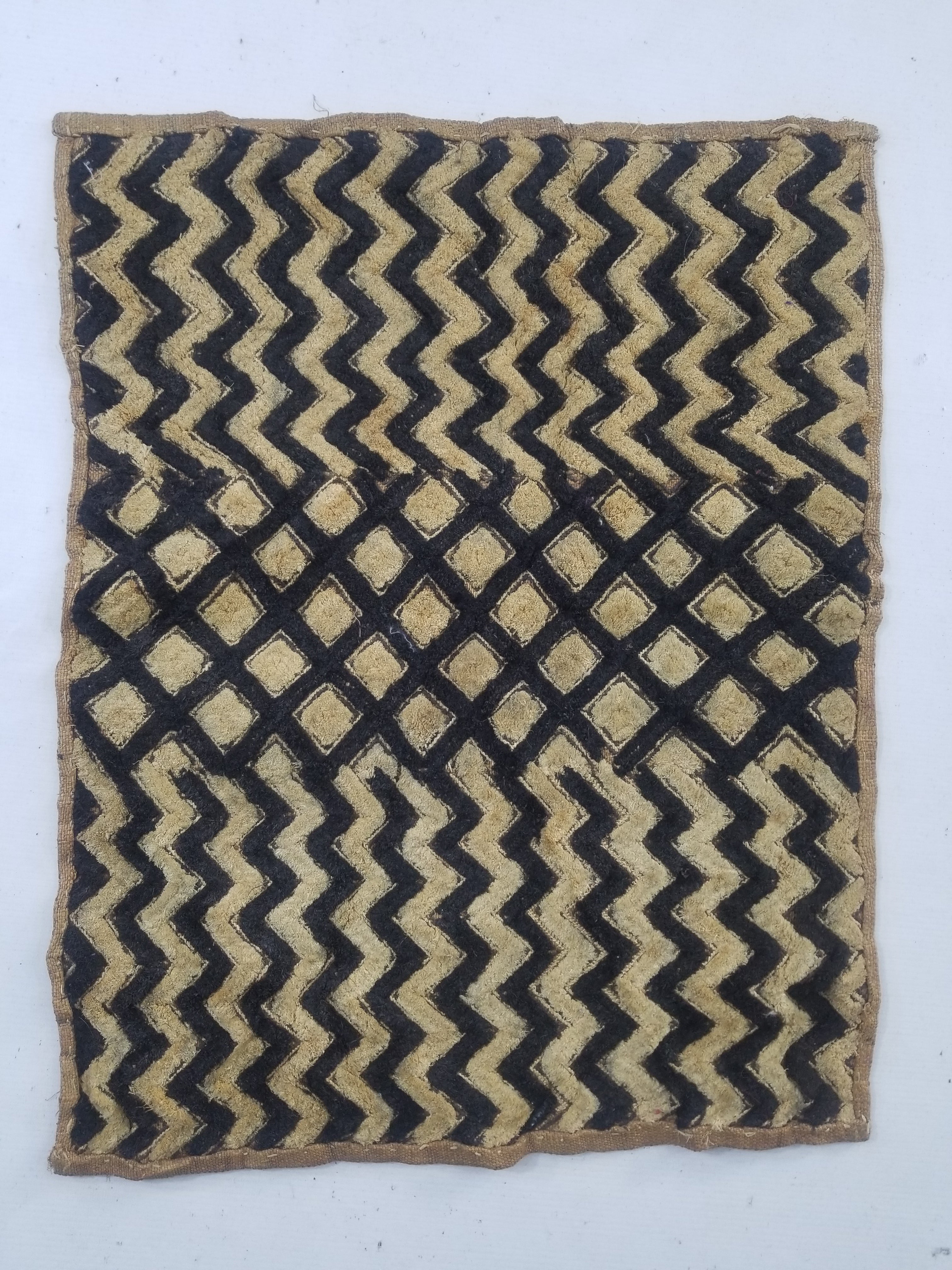 Vintage African Handwoven Kuba Cloth Raffia Textile Panel 61x48cm