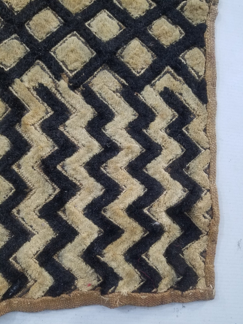 Vintage African Handwoven Kuba Cloth Raffia Textile Panel 61x48cm