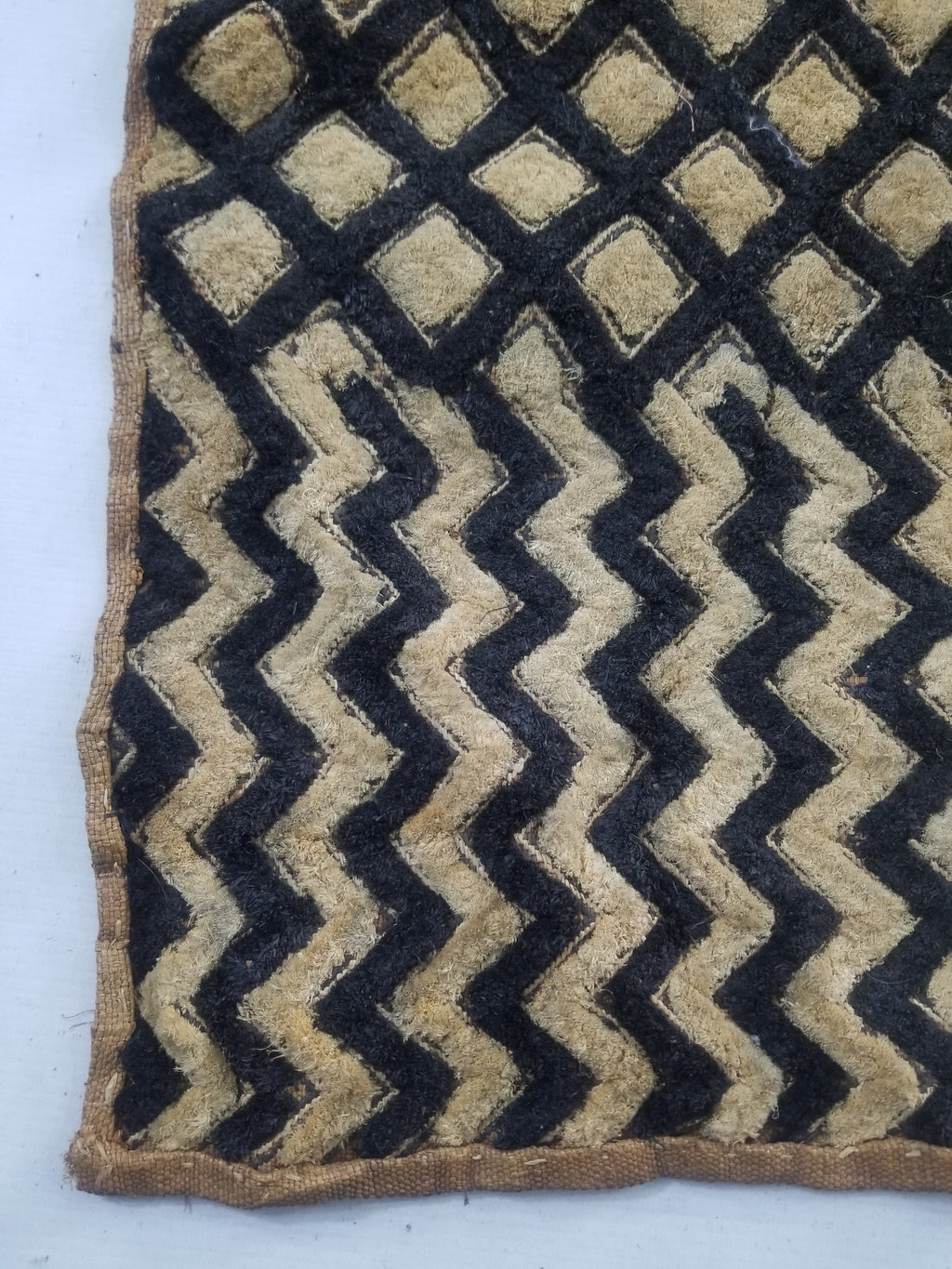 Vintage African Handwoven Kuba Cloth Raffia Textile Panel 61x48cm