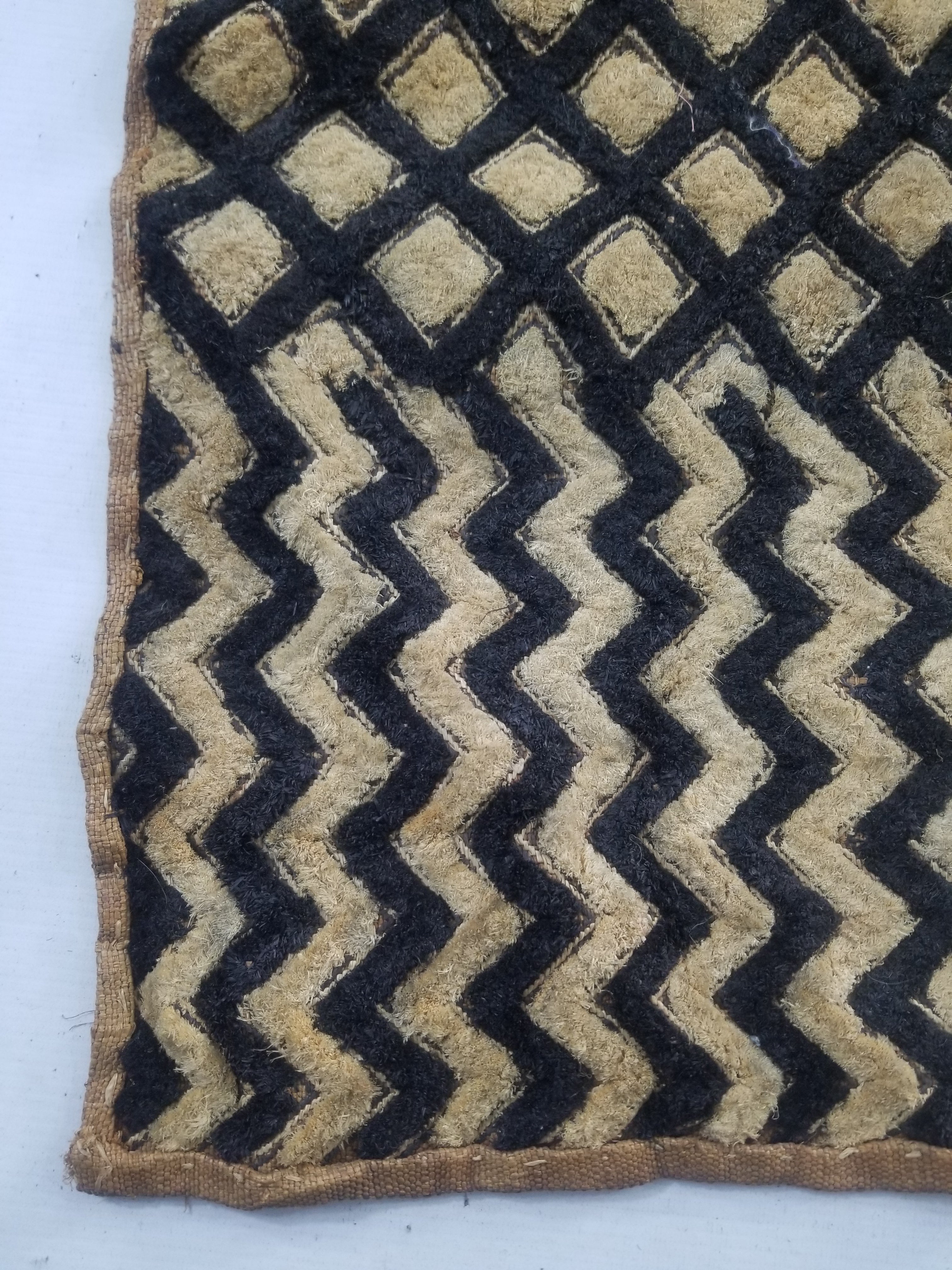 Vintage African Handwoven Kuba Cloth Raffia Textile Panel 61x48cm