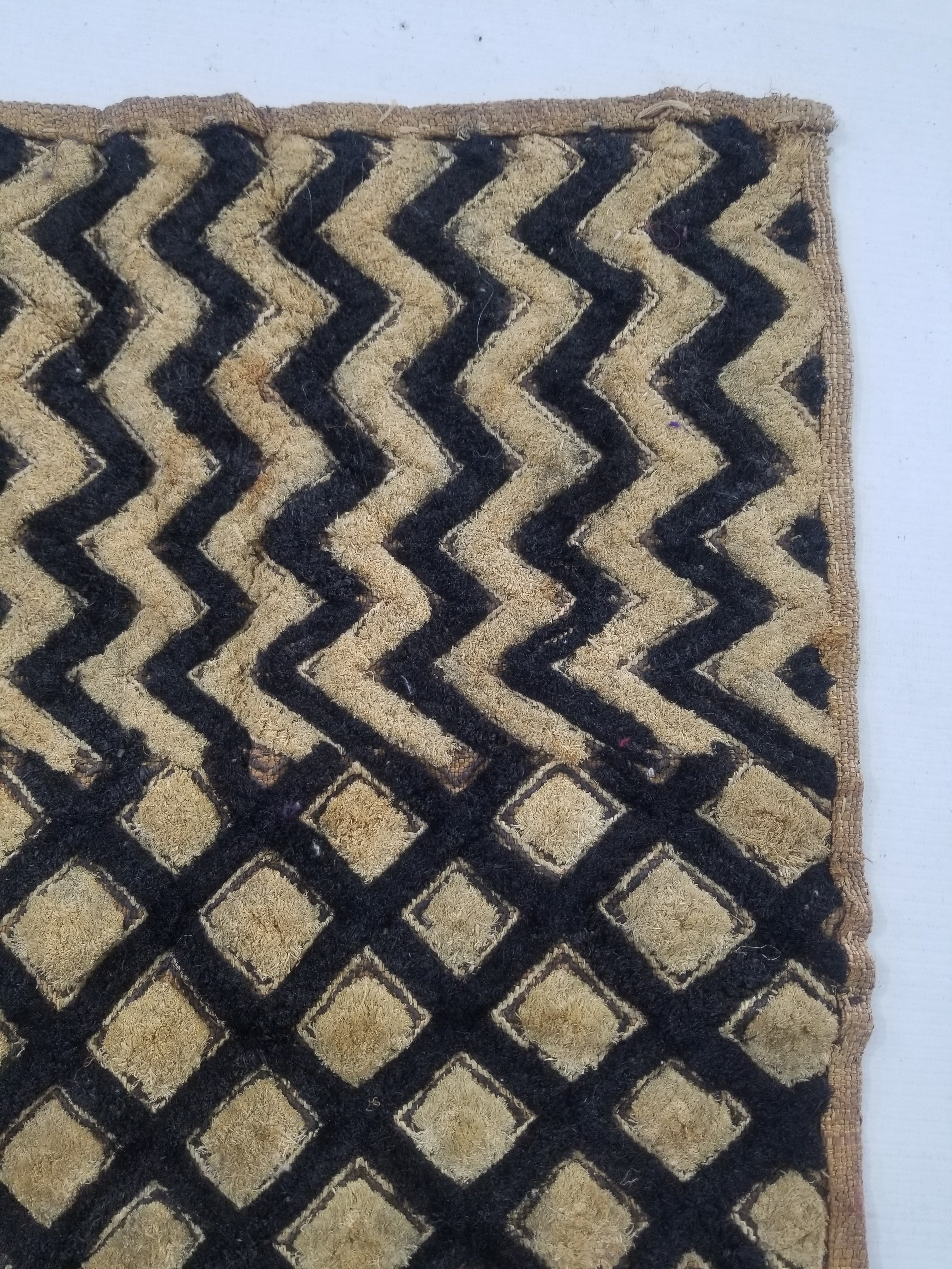 Vintage African Handwoven Kuba Cloth Raffia Textile Panel 61x48cm