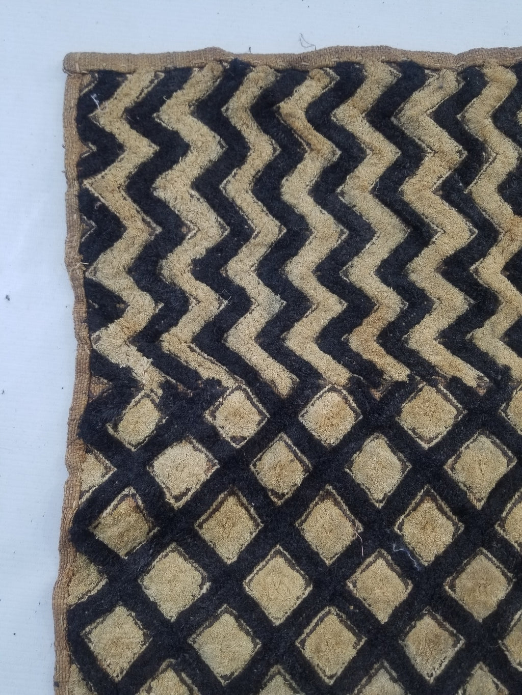 Vintage African Handwoven Kuba Cloth Raffia Textile Panel 61x48cm