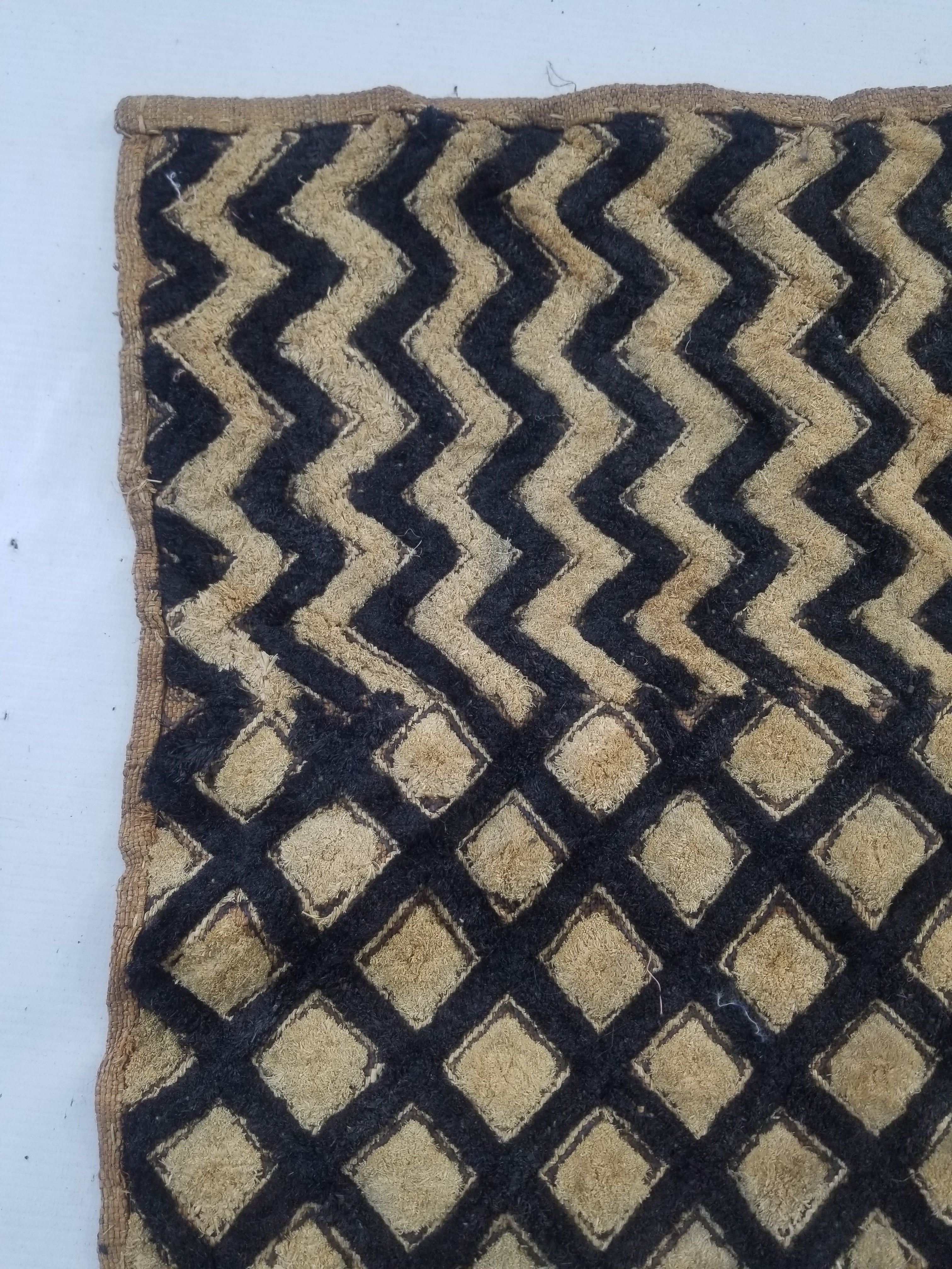 Vintage African Handwoven Kuba Cloth Raffia Textile Panel 61x48cm