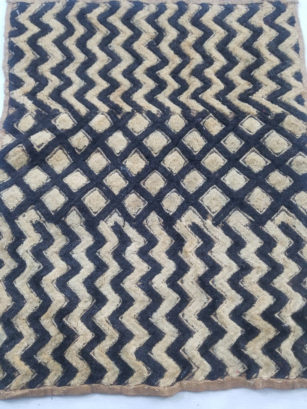 Vintage African Handwoven Kuba Cloth Raffia Textile Panel 61x48cm