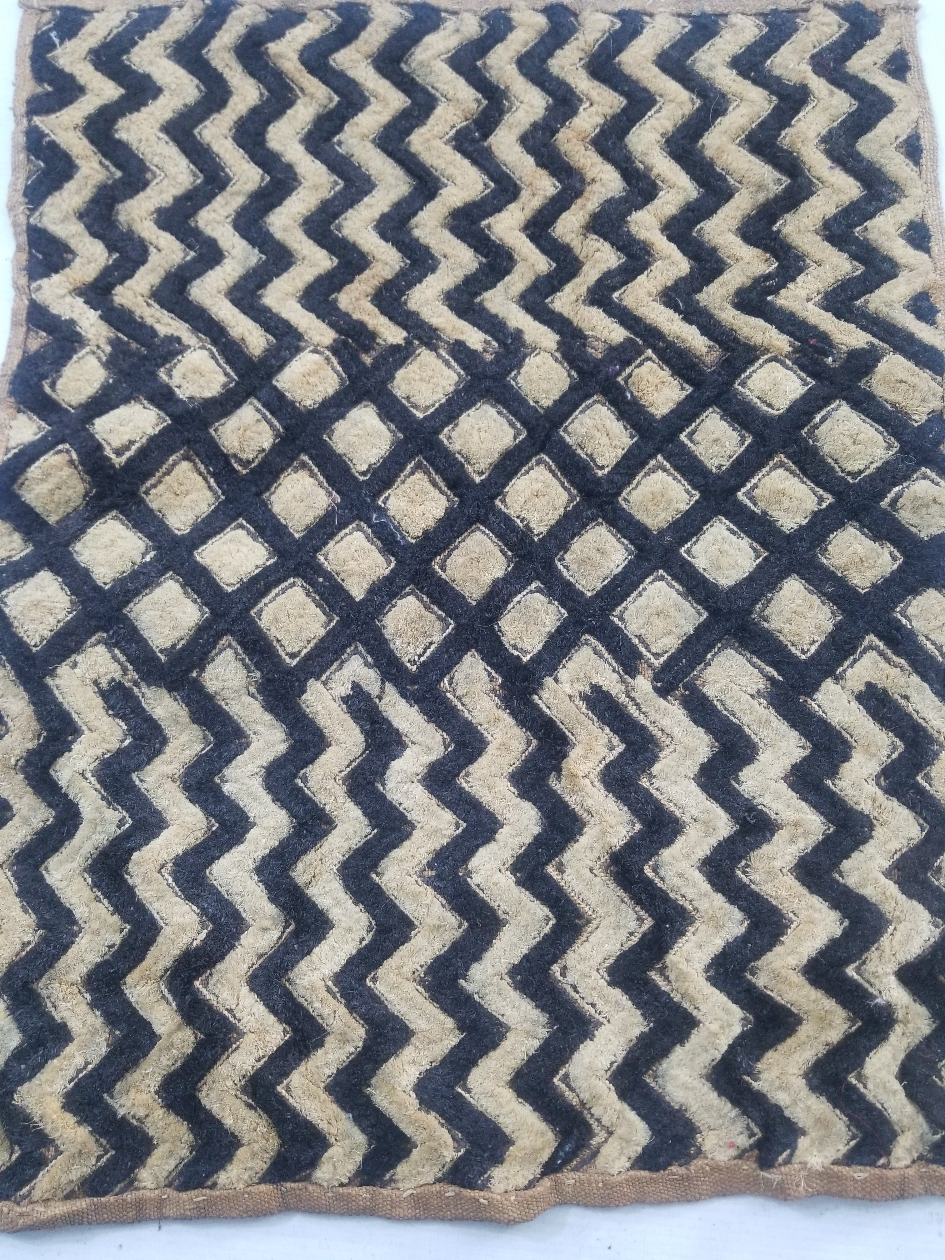 Vintage African Handwoven Kuba Cloth Raffia Textile Panel 61x48cm