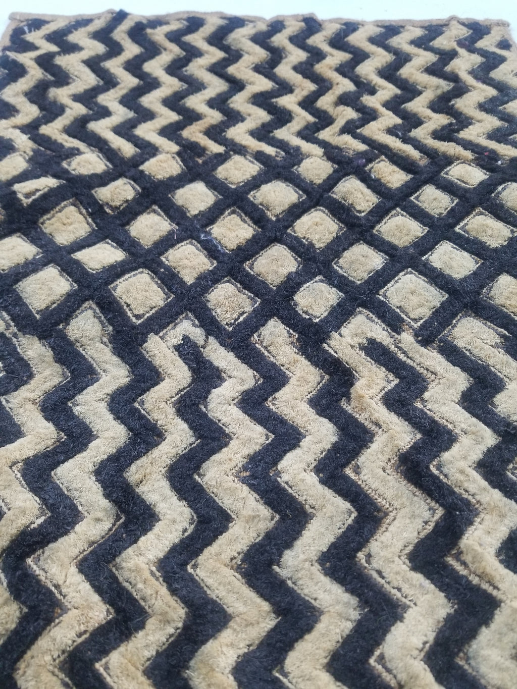 Vintage African Handwoven Kuba Cloth Raffia Textile Panel 61x48cm