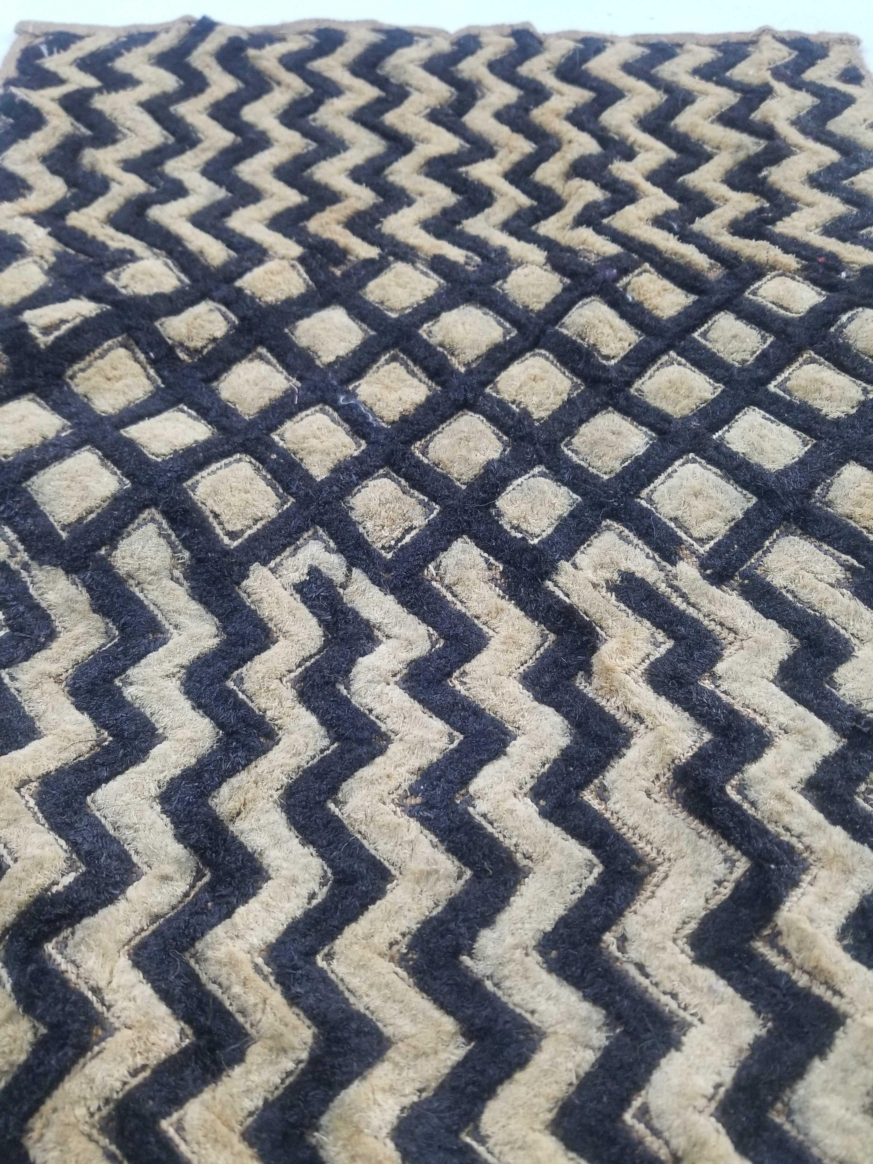 Vintage African Handwoven Kuba Cloth Raffia Textile Panel 61x48cm