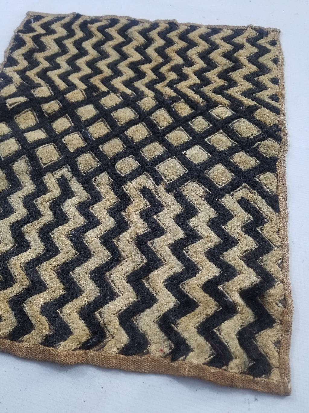 Vintage African Handwoven Kuba Cloth Raffia Textile Panel 61x48cm