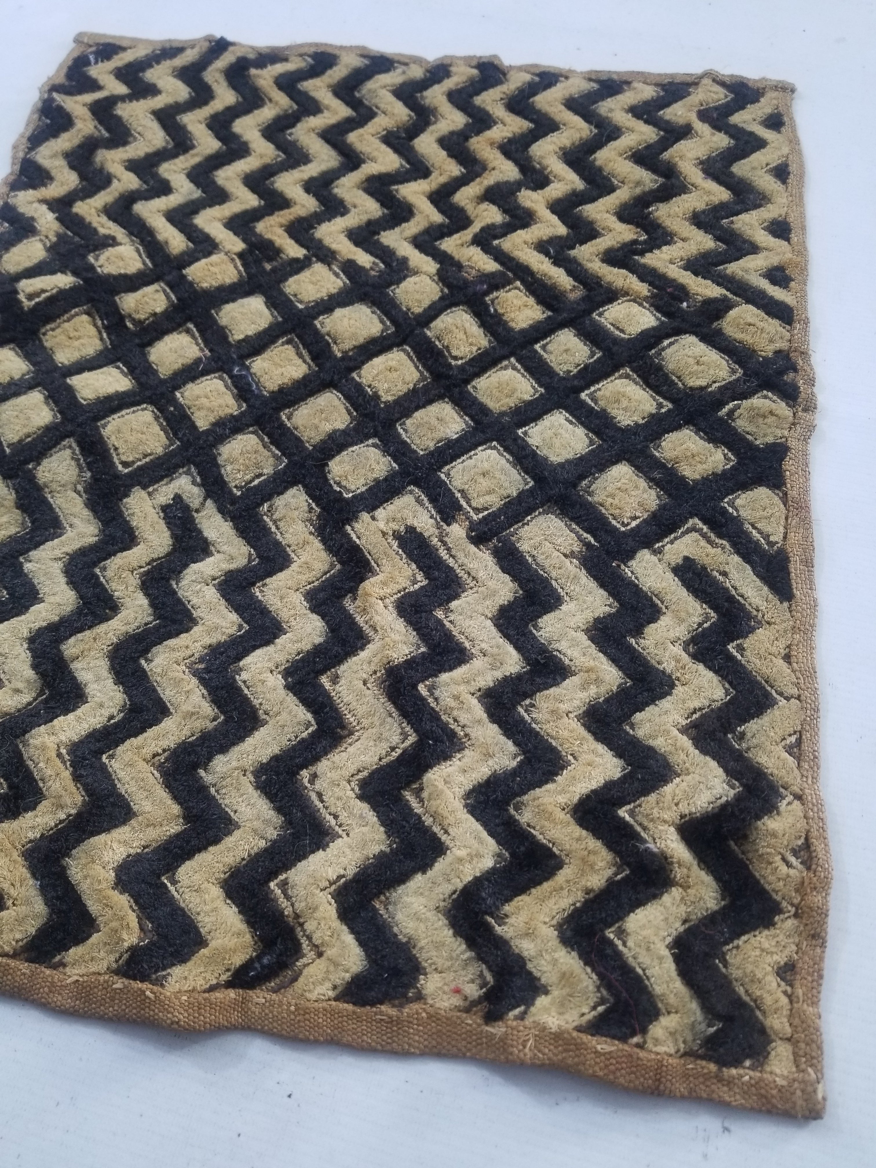 Vintage African Handwoven Kuba Cloth Raffia Textile Panel 61x48cm