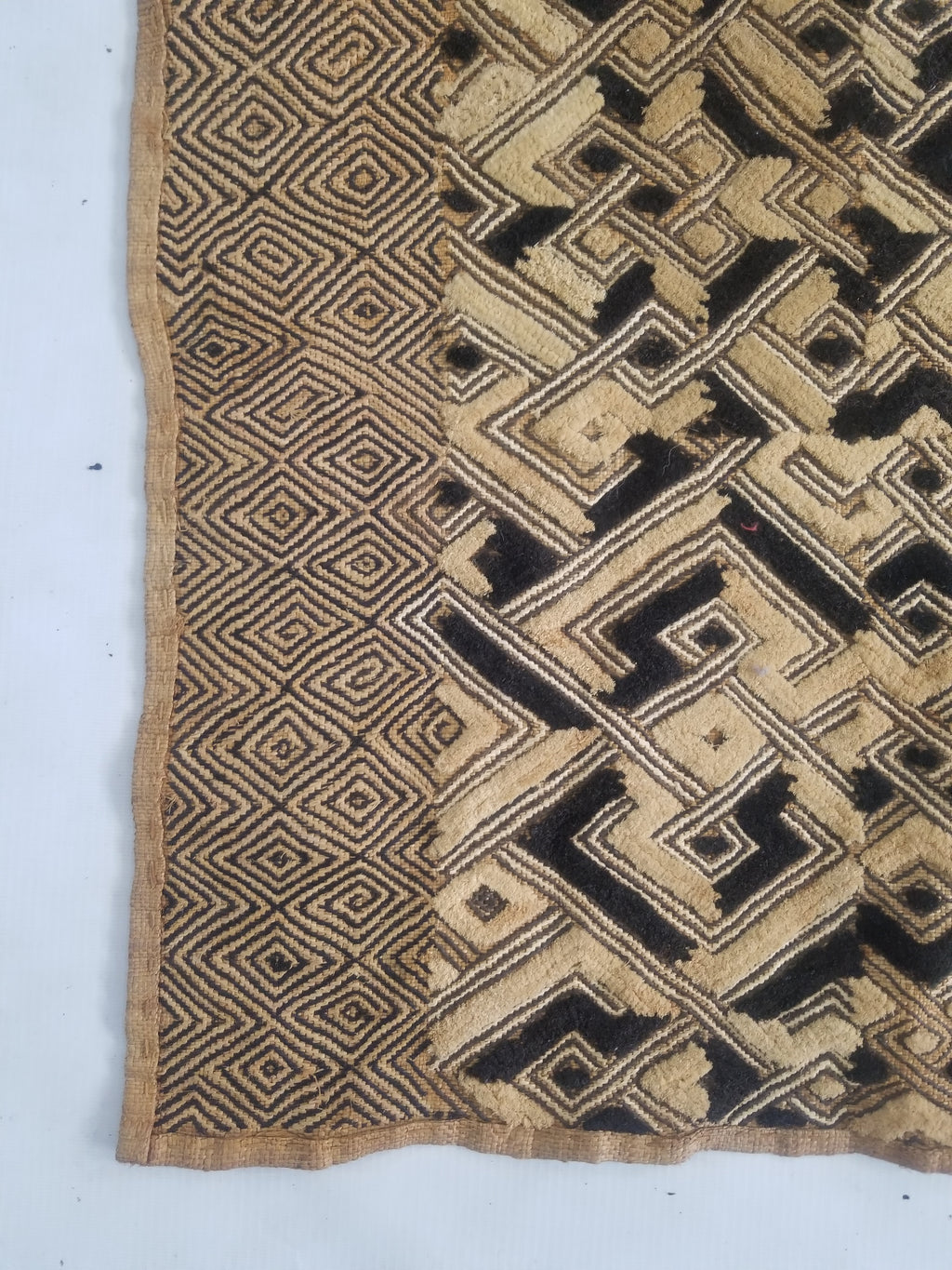 Vintage African Handwoven Kuba Showa Cloth Raffia Textile Panel 84x56cm