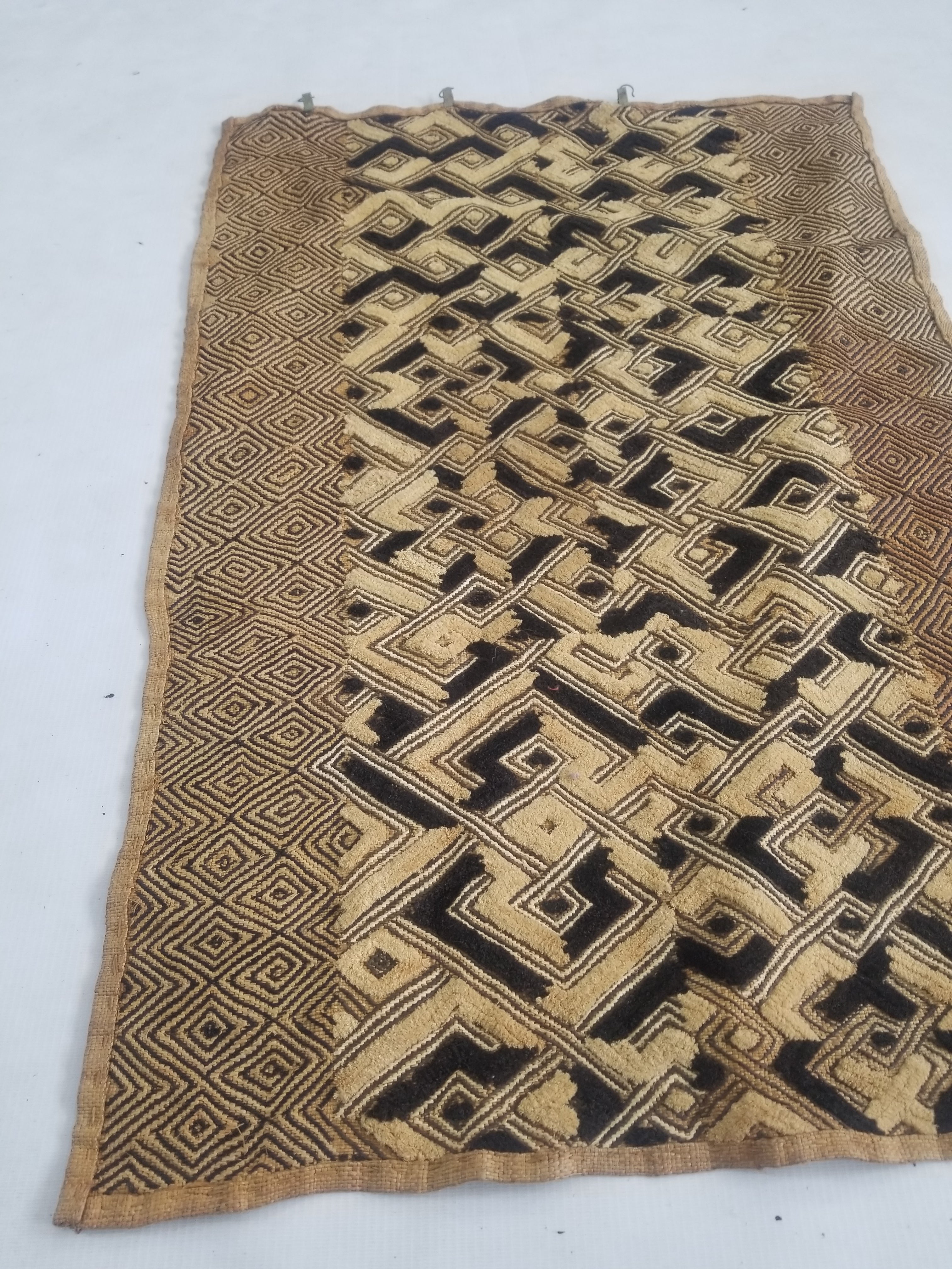 Vintage African Handwoven Kuba Showa Cloth Raffia Textile Panel 84x56cm