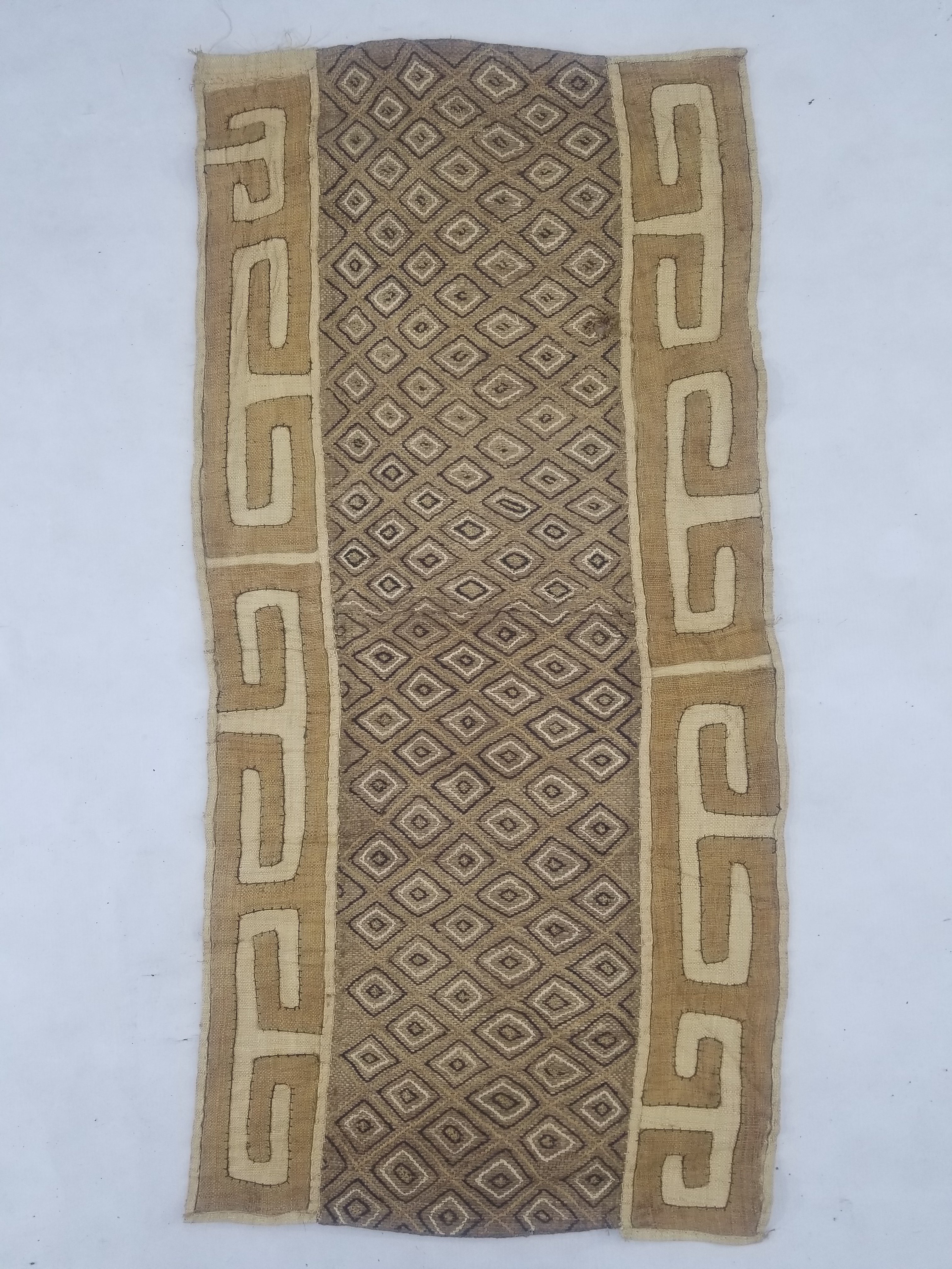Vintage African Handwoven Kuba Cloth Textile Panel 112x54cm