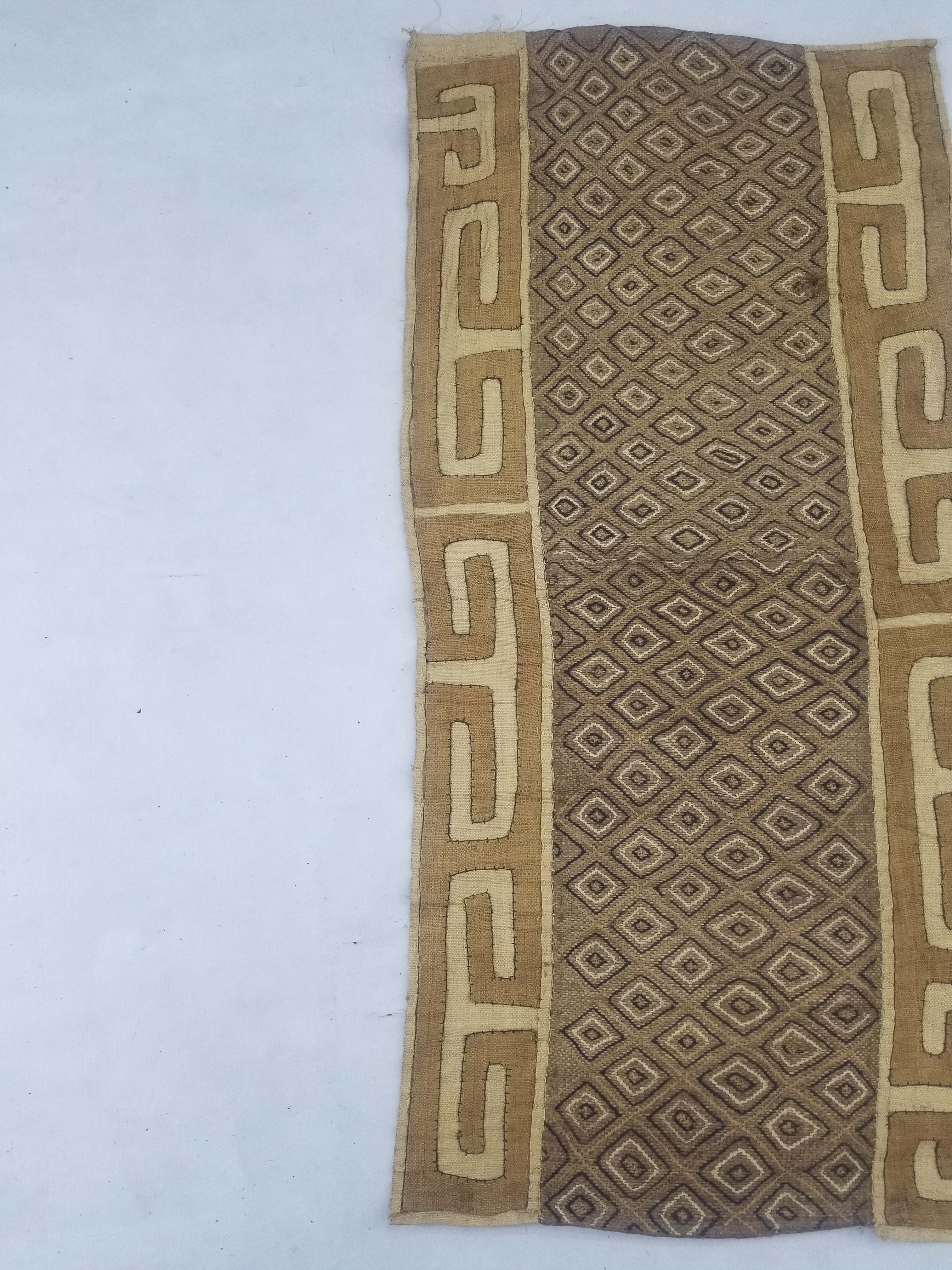 Vintage African Handwoven Kuba Cloth Textile Panel 112x54cm