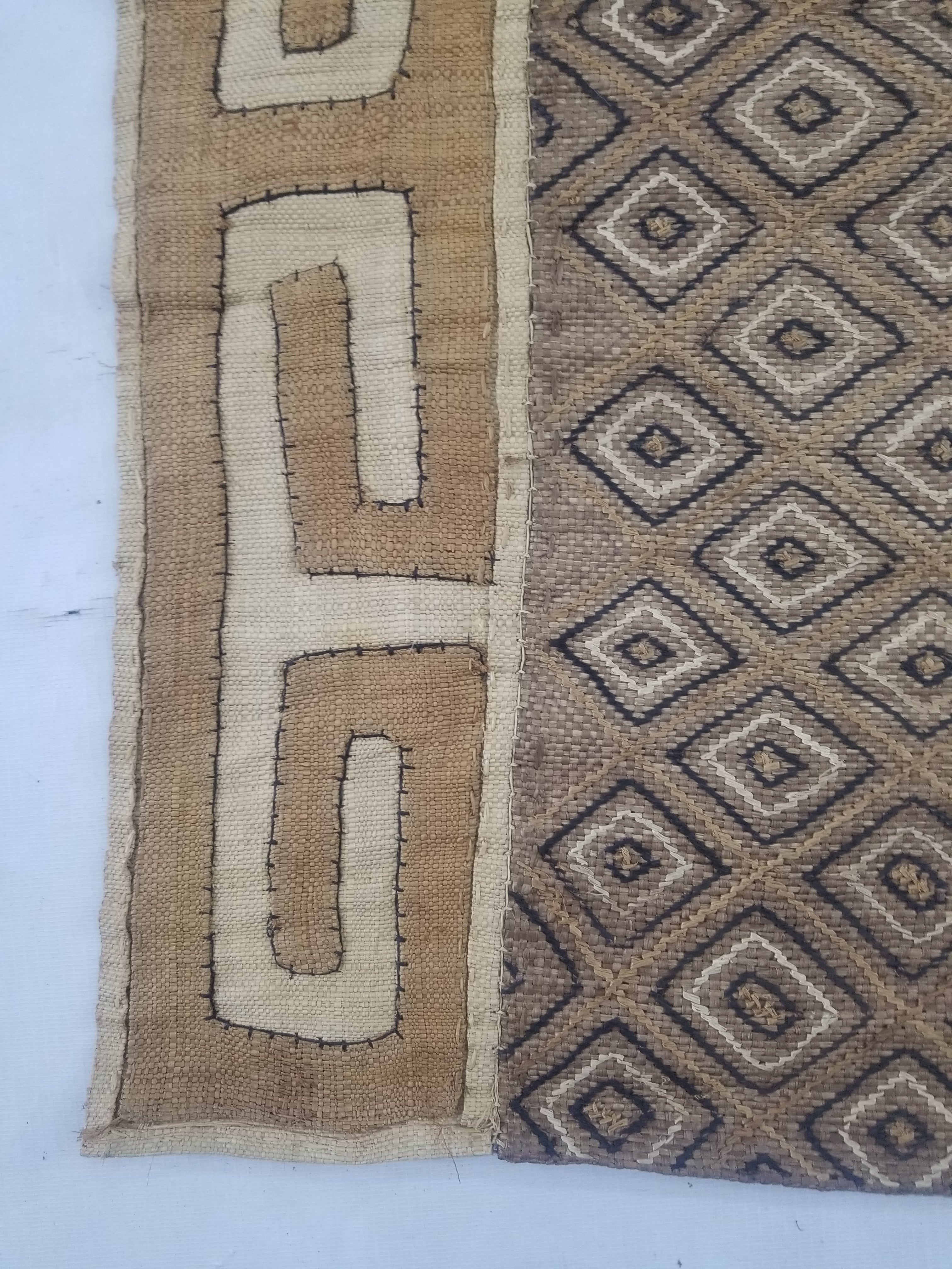 Vintage African Handwoven Kuba Cloth Textile Panel 112x54cm