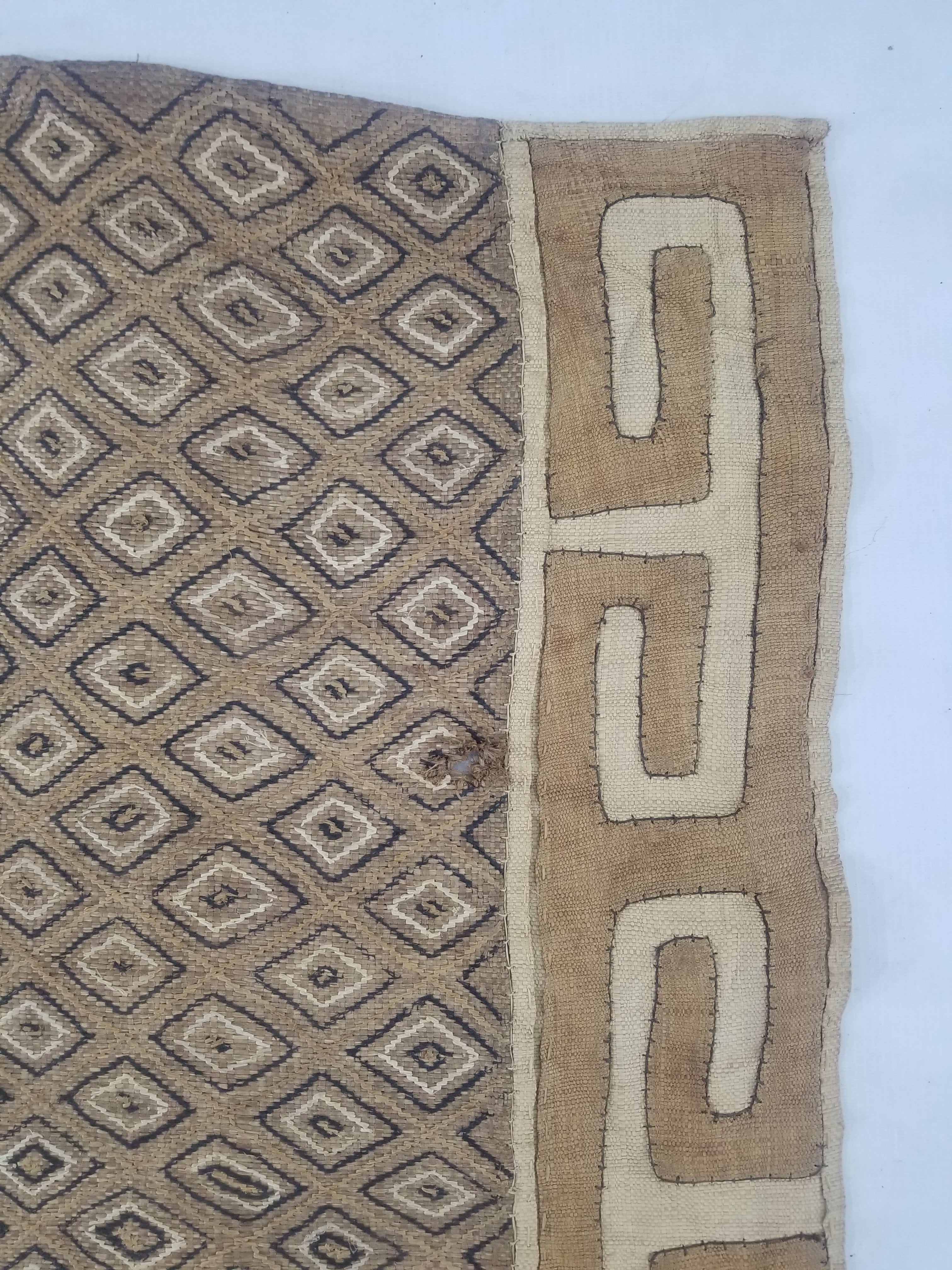 Vintage African Handwoven Kuba Cloth Textile Panel 112x54cm
