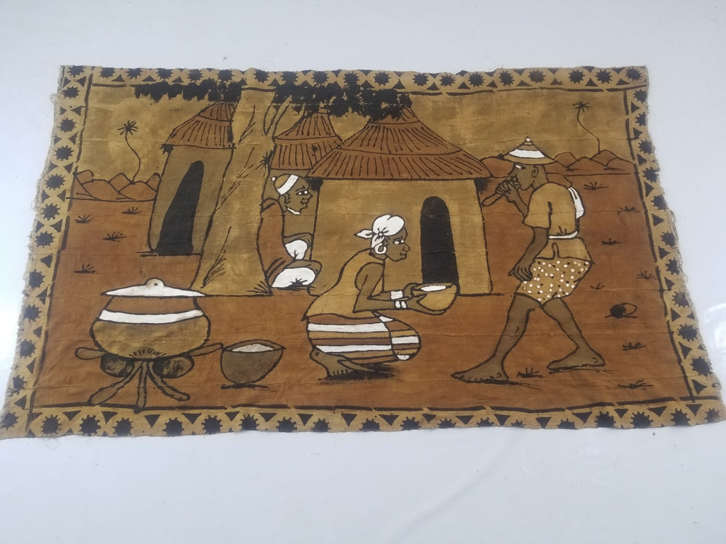 Vintage African Tribal Korhogo Handpainted Mud Cloth Tapestry 167x102cm