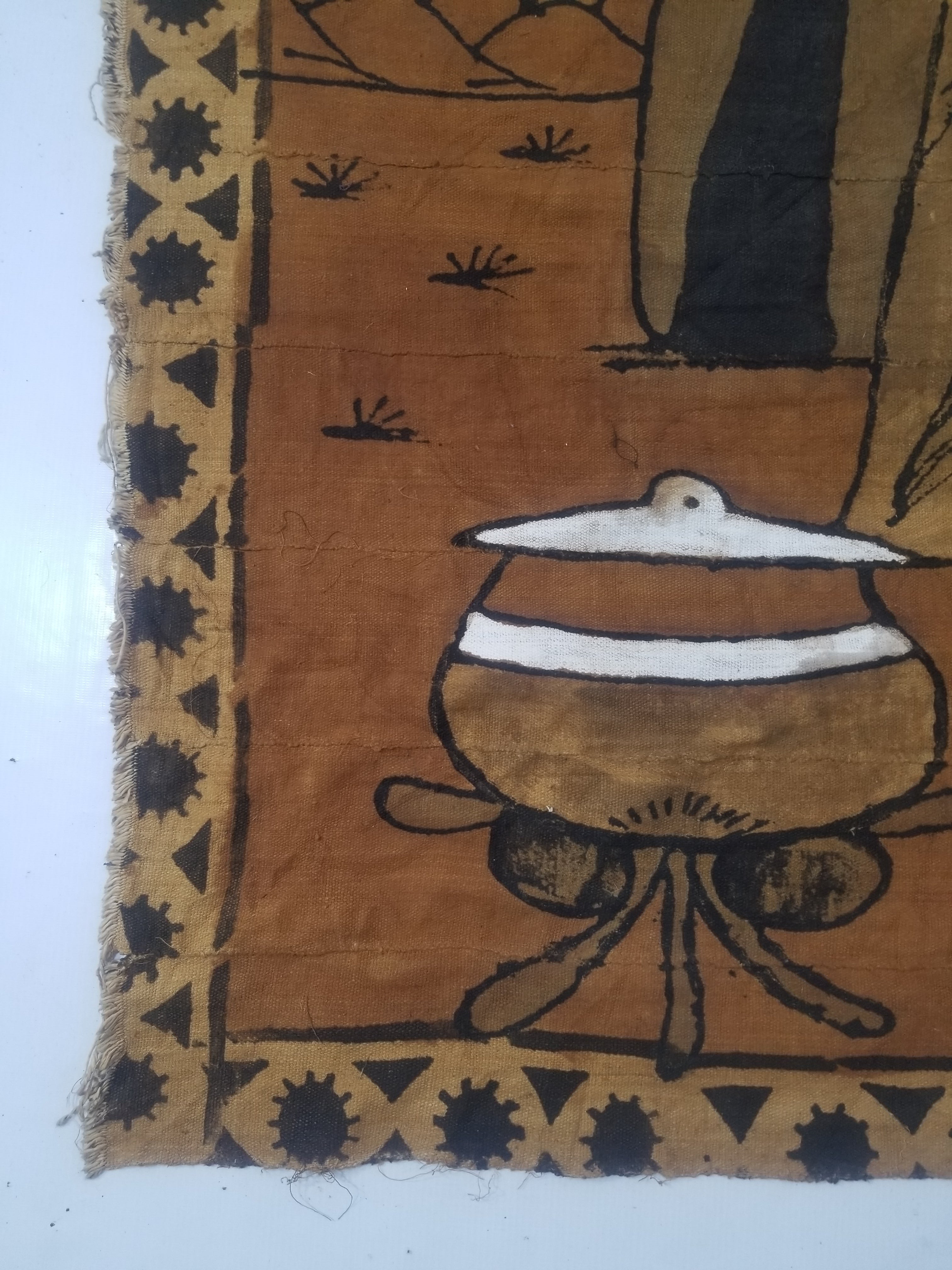Vintage African Tribal Korhogo Handpainted Mud Cloth Tapestry 167x102cm