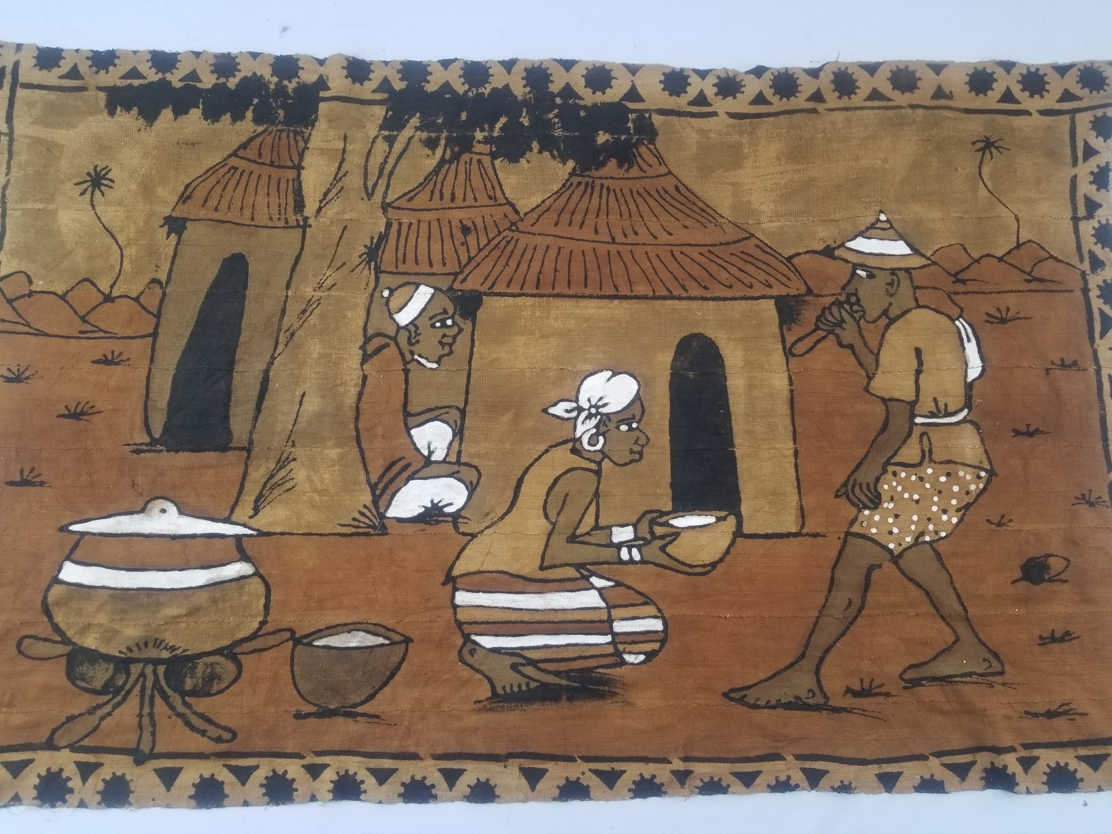 Vintage African Tribal Korhogo Handpainted Mud Cloth Tapestry 167x102cm