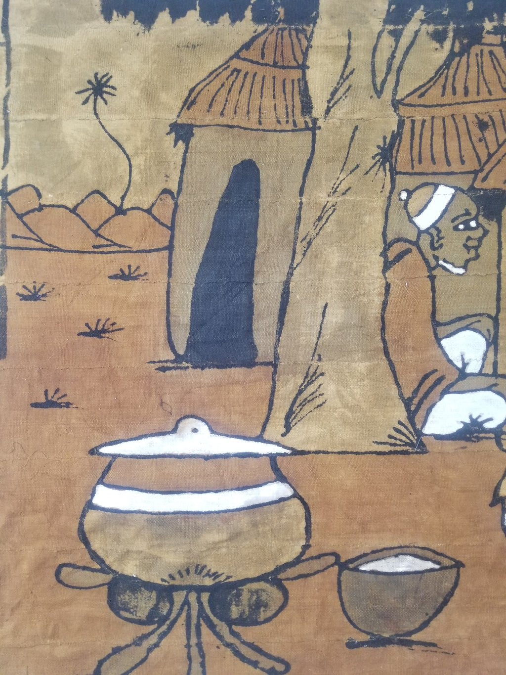 Vintage African Tribal Korhogo Handpainted Mud Cloth Tapestry 167x102cm