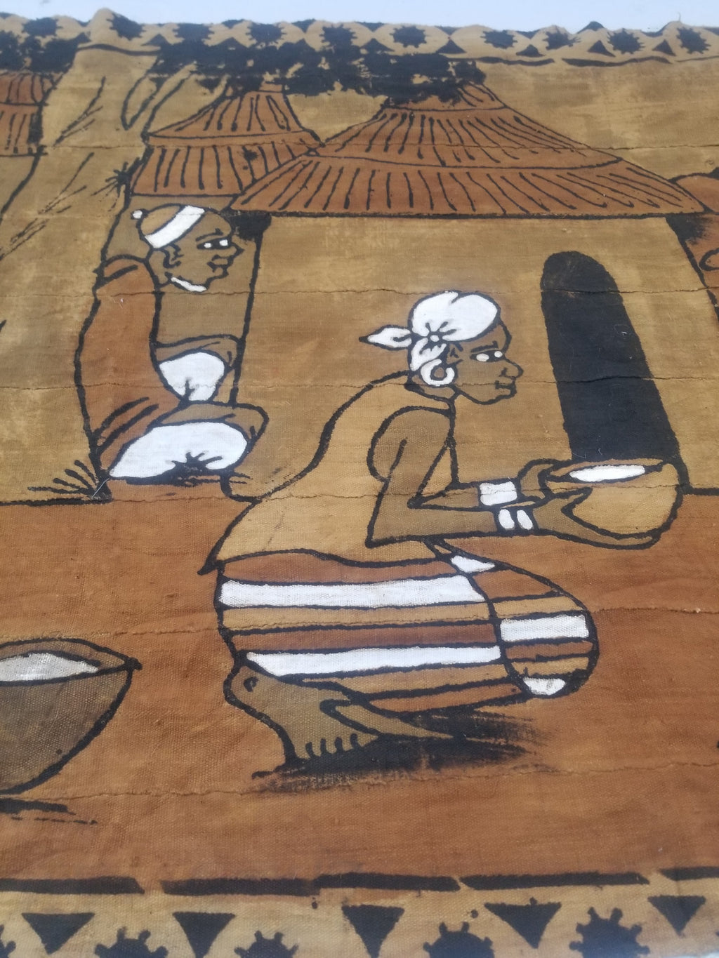 Vintage African Tribal Korhogo Handpainted Mud Cloth Tapestry 167x102cm