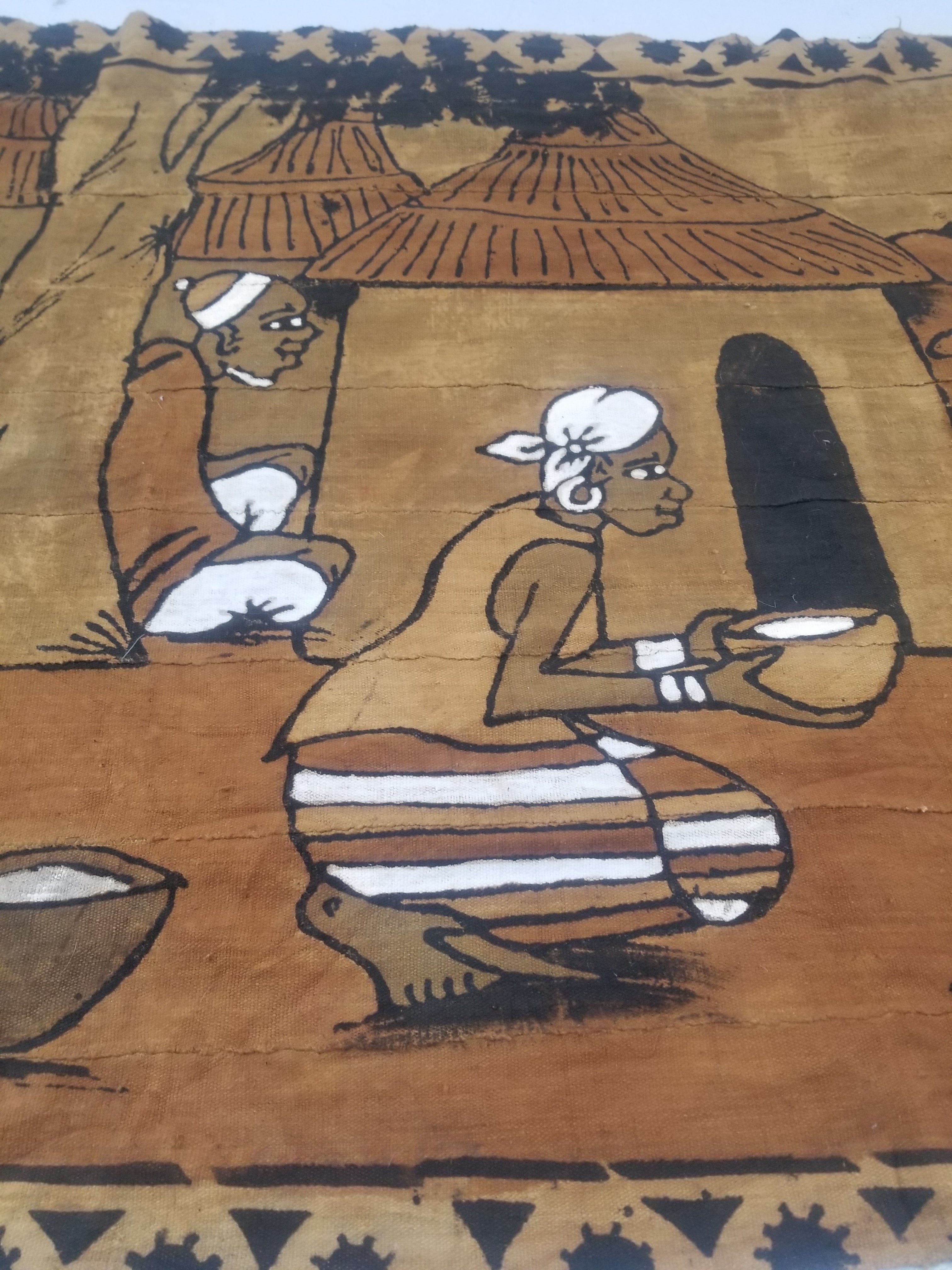 Vintage African Tribal Korhogo Handpainted Mud Cloth Tapestry 167x102cm