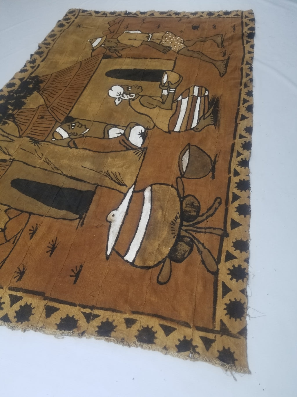Vintage African Tribal Korhogo Handpainted Mud Cloth Tapestry 167x102cm