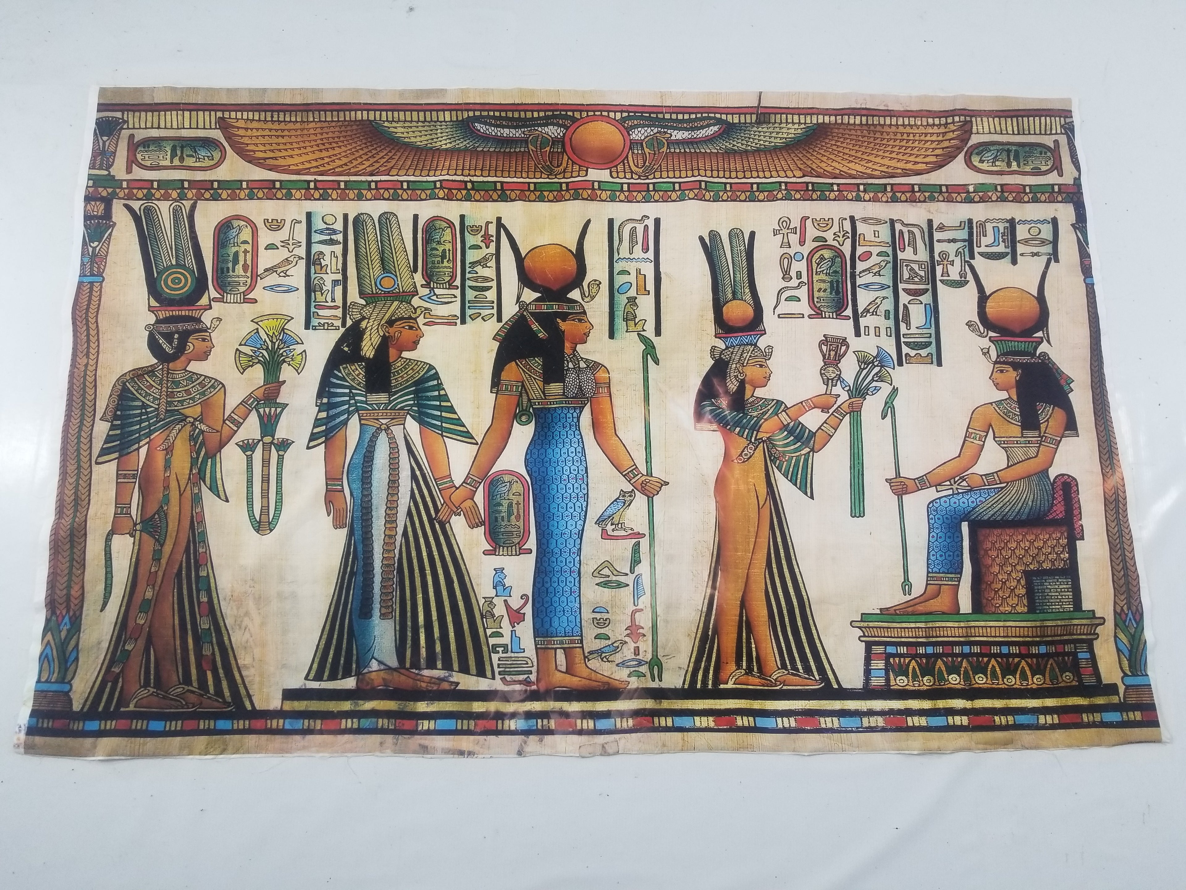 Vintage Egyptian Papyrus Art Print - Pharaohs, Gods & Hieroglyphs 145x96cm
