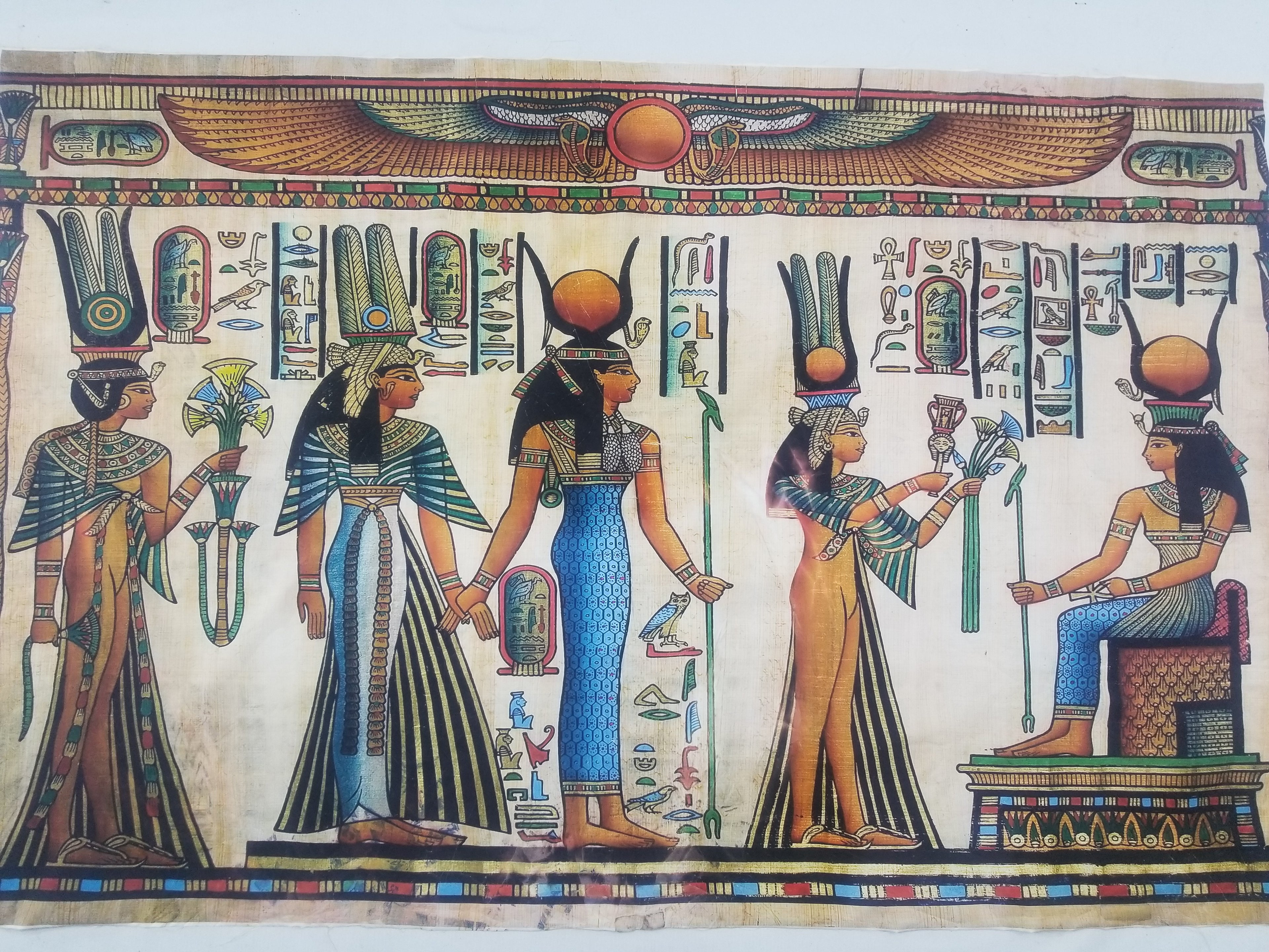 Vintage Egyptian Papyrus Art Print - Pharaohs, Gods & Hieroglyphs 145x96cm