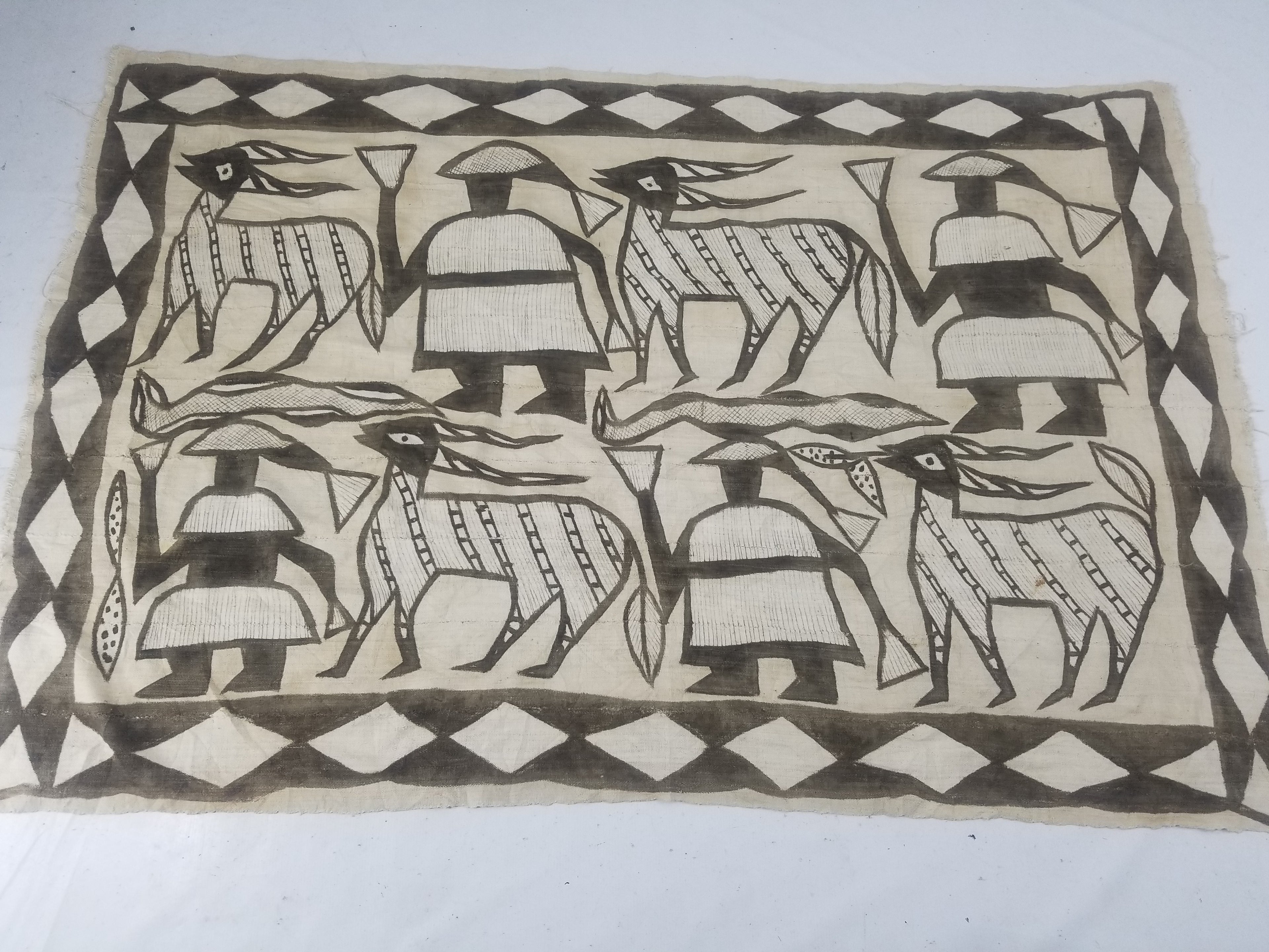 Vintage African Korhogo Mudcloth Tribal Art Wall Hanging 180x117cm