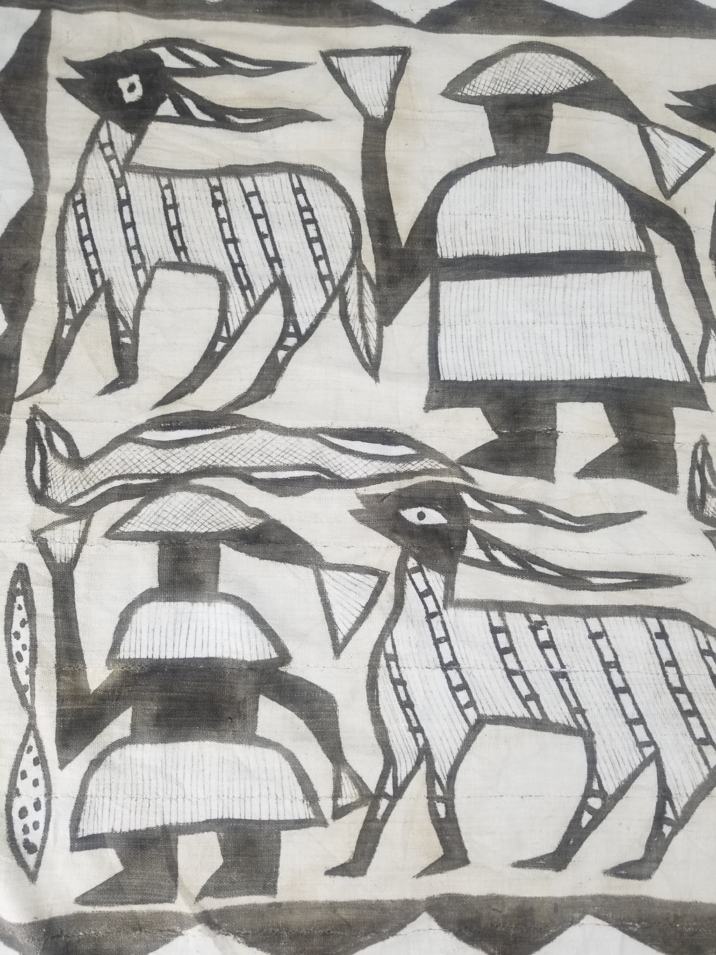 Vintage African Korhogo Mudcloth Tribal Art Wall Hanging 180x117cm