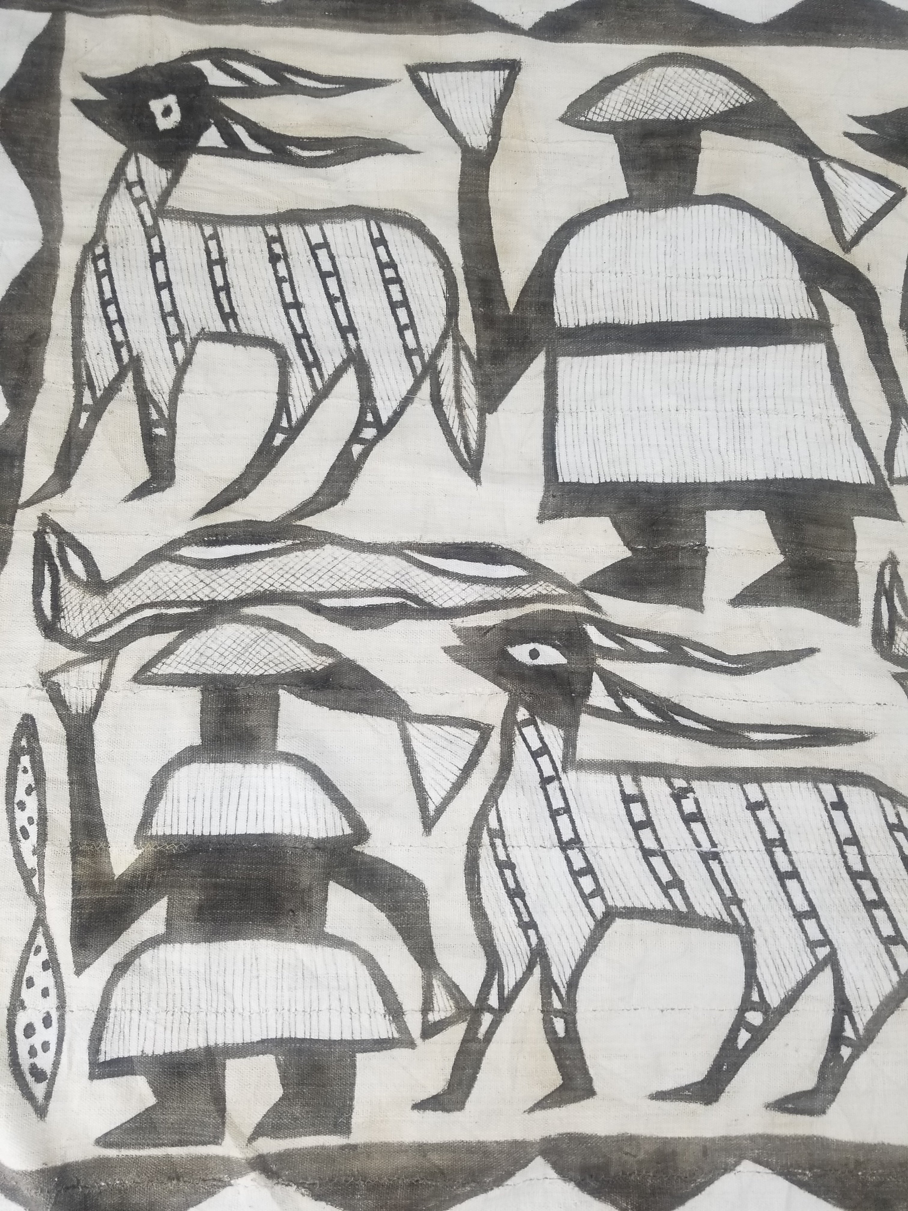 Vintage African Korhogo Mudcloth Tribal Art Wall Hanging 180x117cm