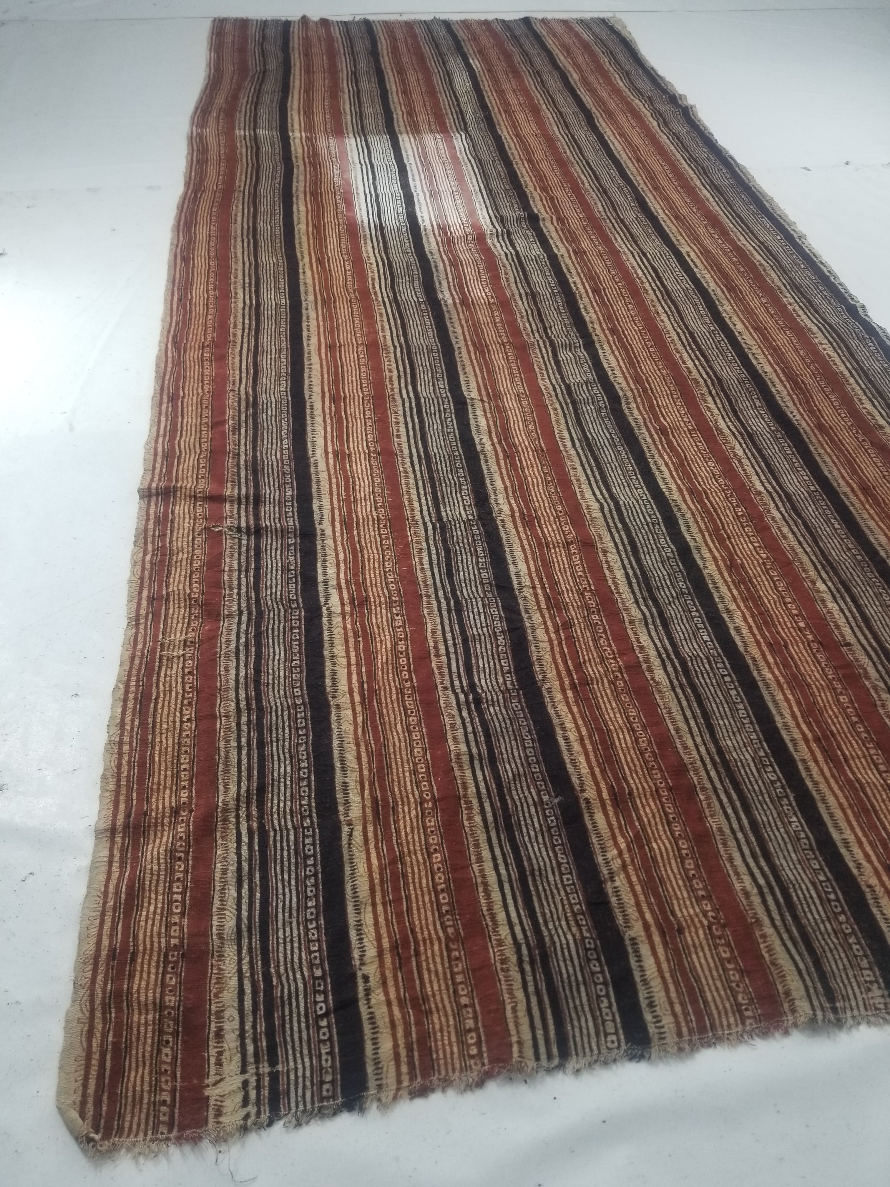 Vintage African Handwoven Painted Striped Textile 333x140cm