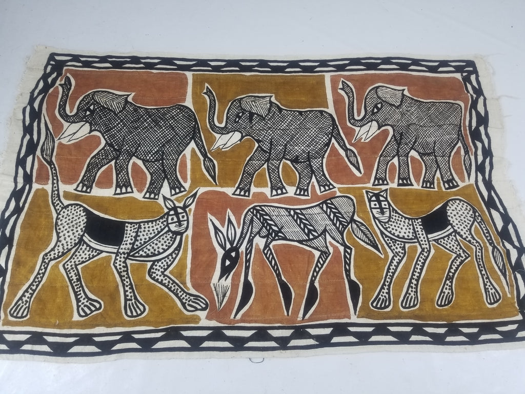 Vintage African Mudcloth Korhogo Hand Painted Tapestry 177x103cm